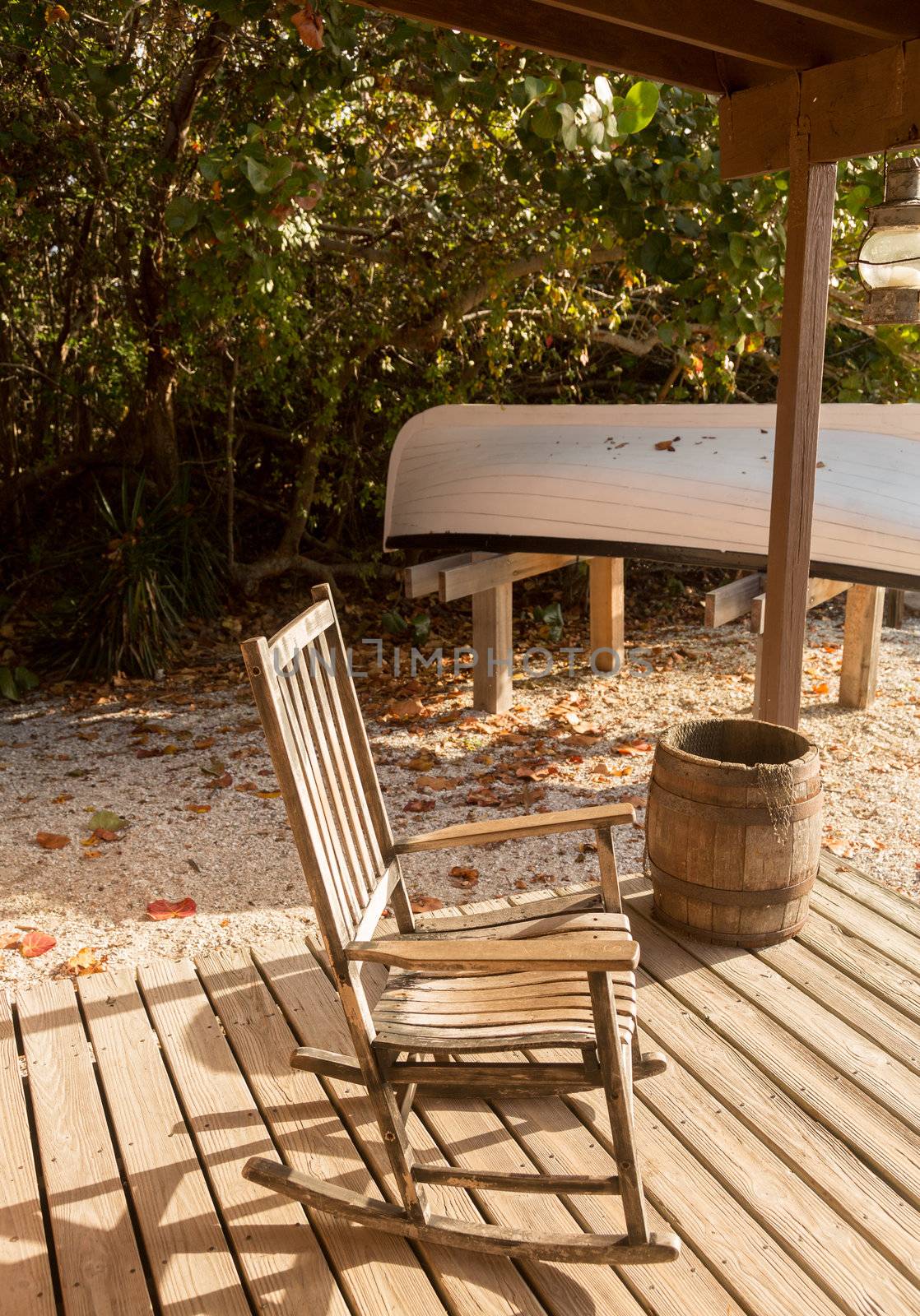 Rocking chair on porch of lighthouse keeper home at Cape Florida Bill Baggs State Park