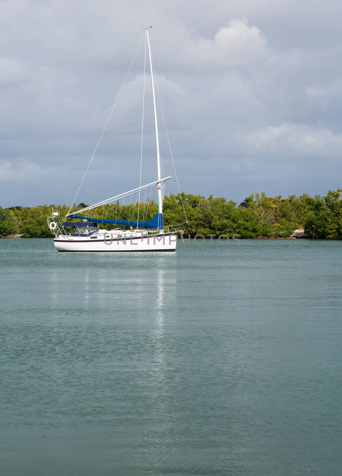Yachts and boats moored in No Name Harbor in Bill Baggs Cape Florida State park Key Biscayne Miami