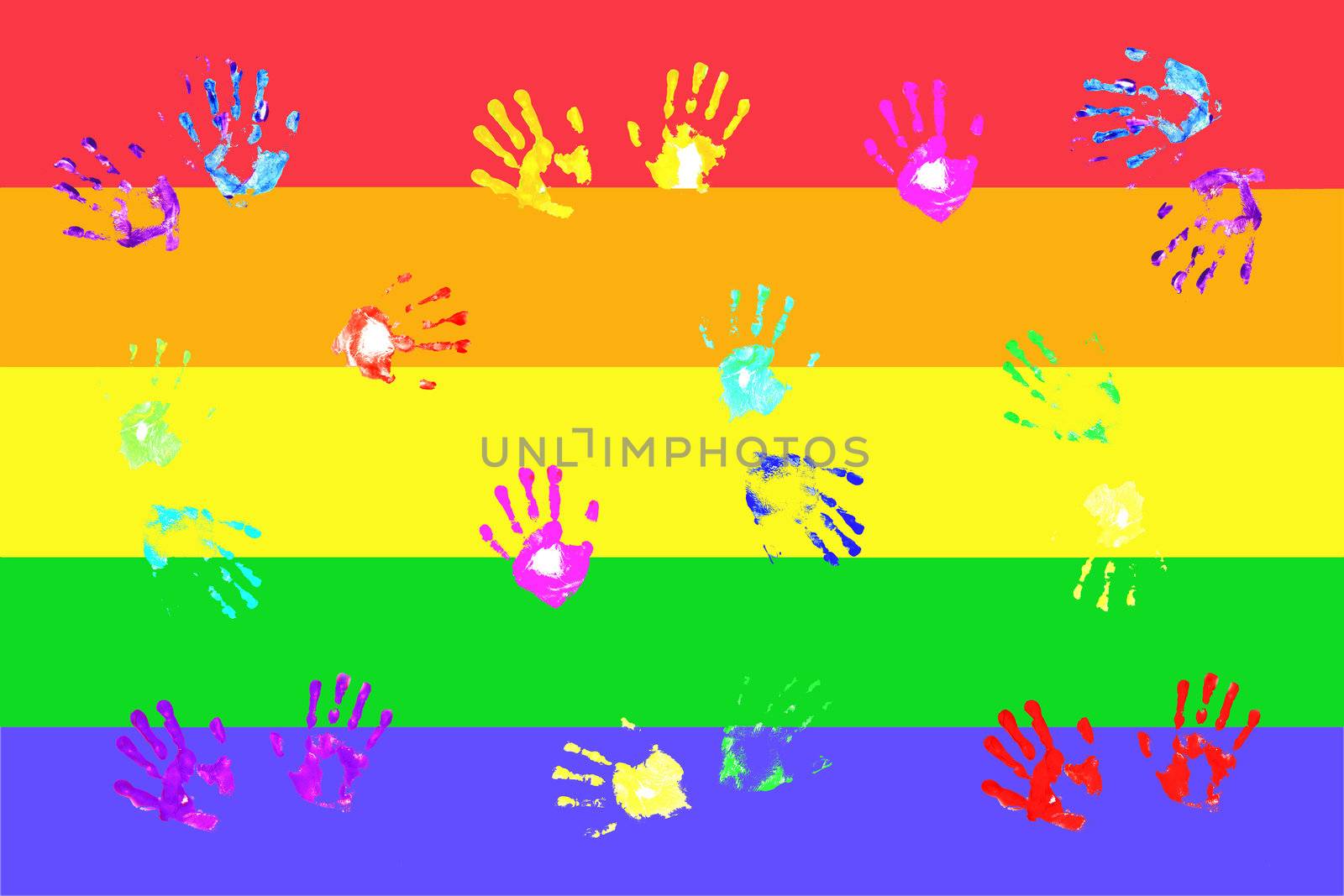 Actual handprints made by children on bold colorful background
;