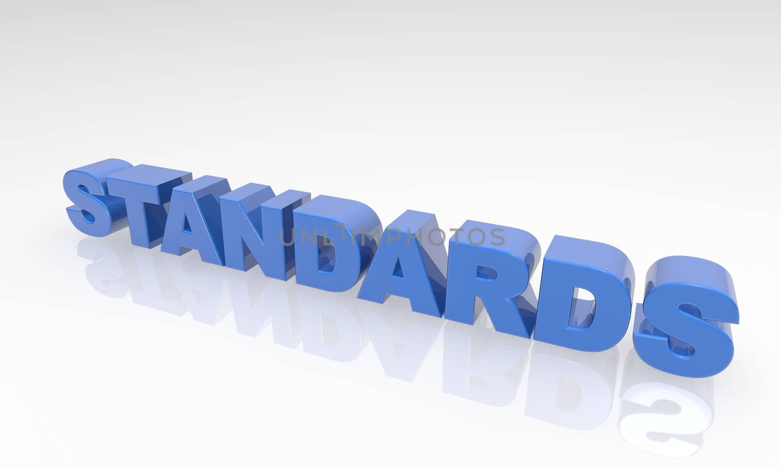 Buzzword standards 3d Text on a white background with reflection
