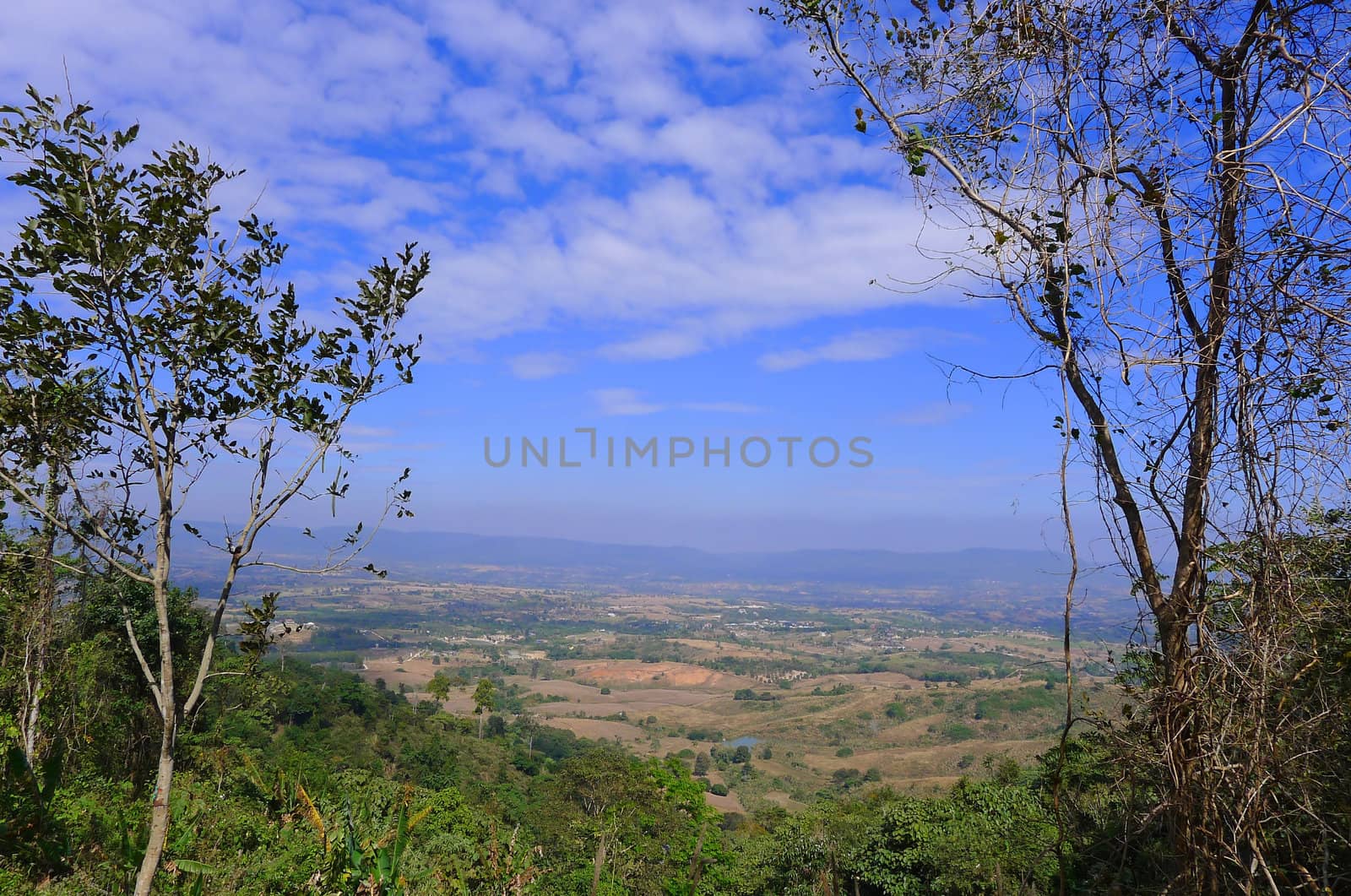 View point from the high mountain with blue sky at Khaophangma forest park, Thailand 