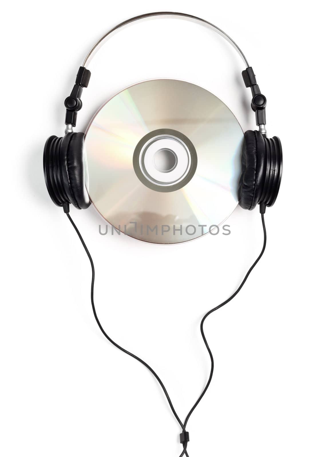 Headphones with blank CD on white background