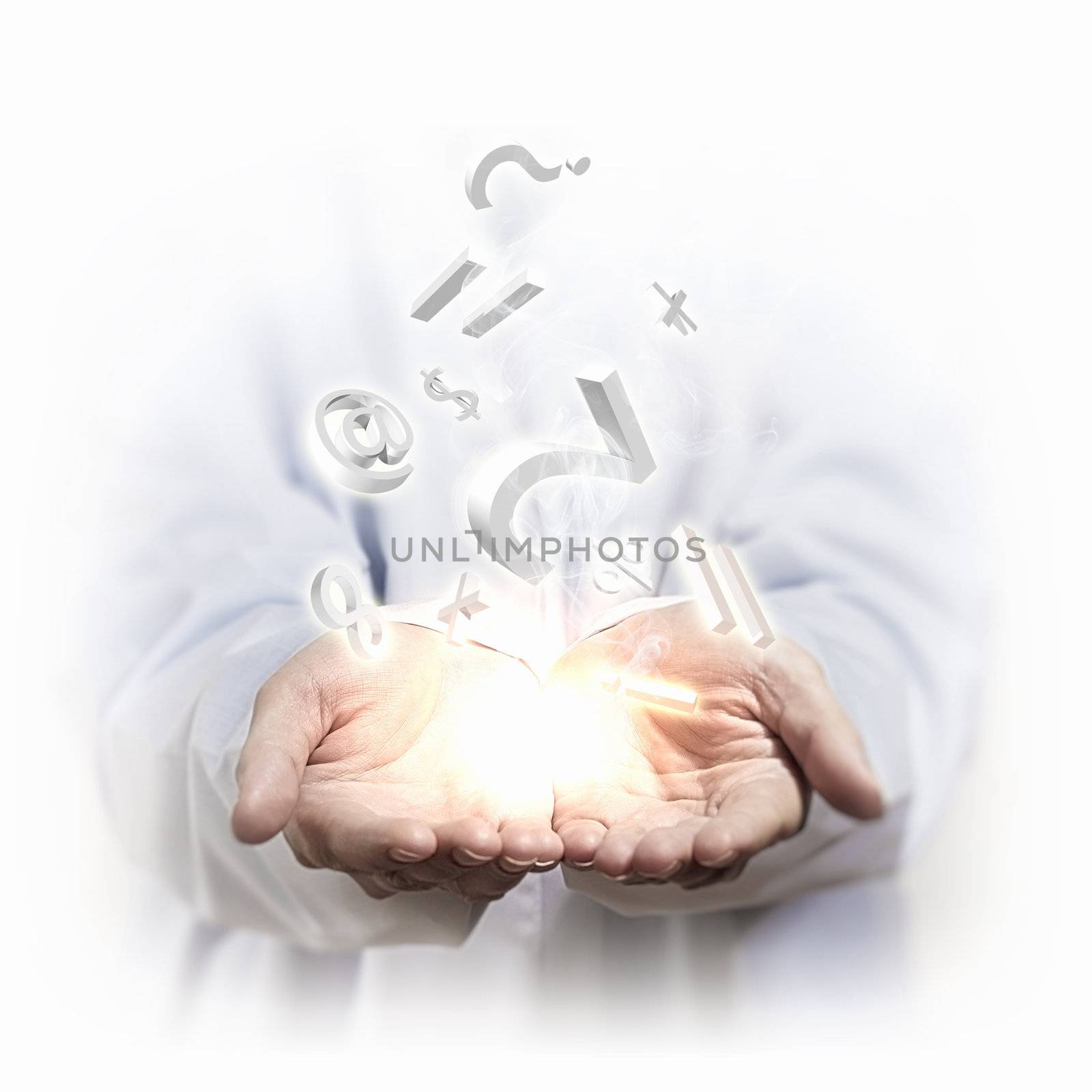 Money concept illustration with human hands and financial symbols