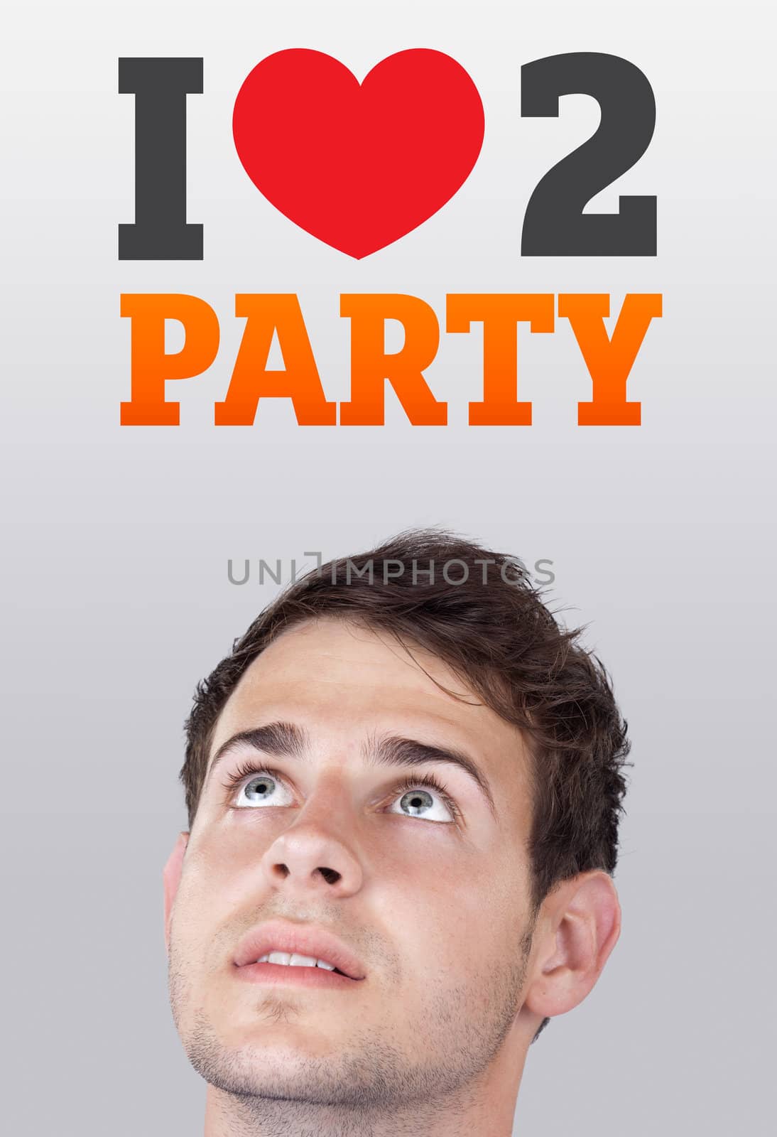 Young head looking at party signs by ra2studio