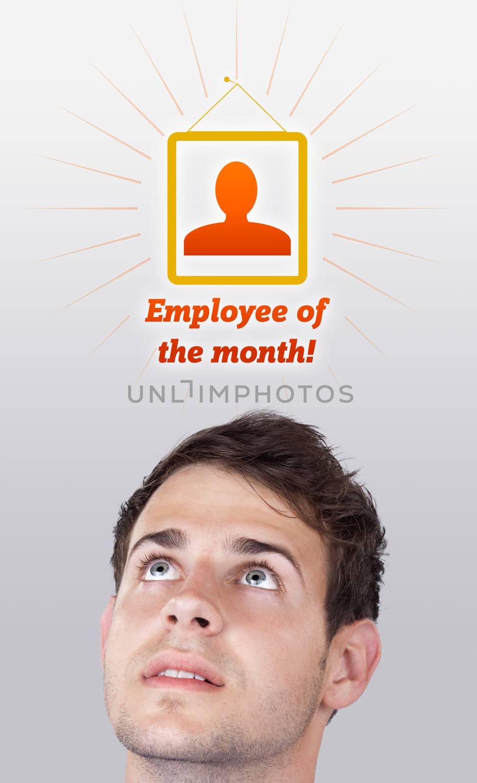 Young persons head looking with gesture at labor type of icons