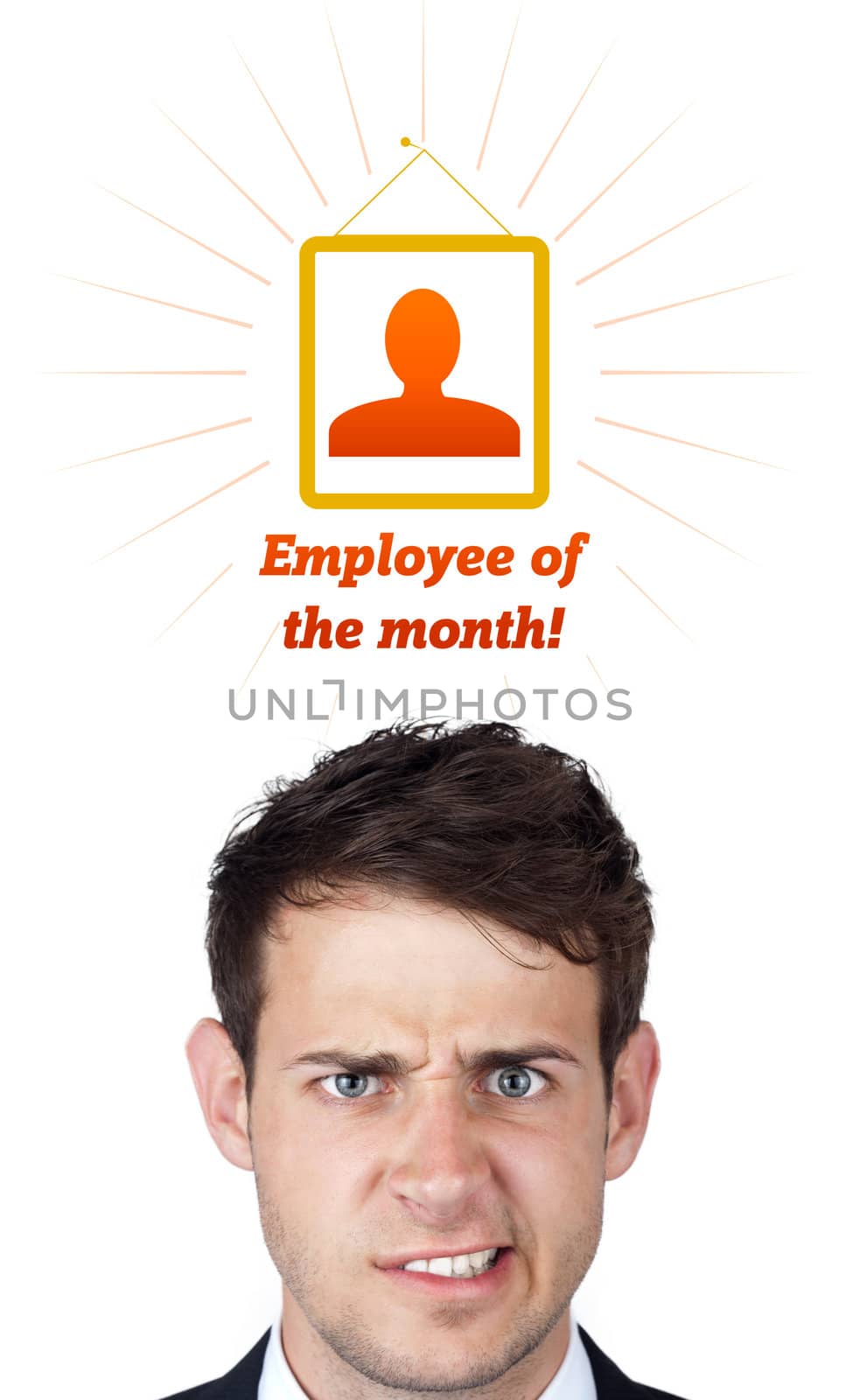 Young persons head looking with gesture at labor type of icons