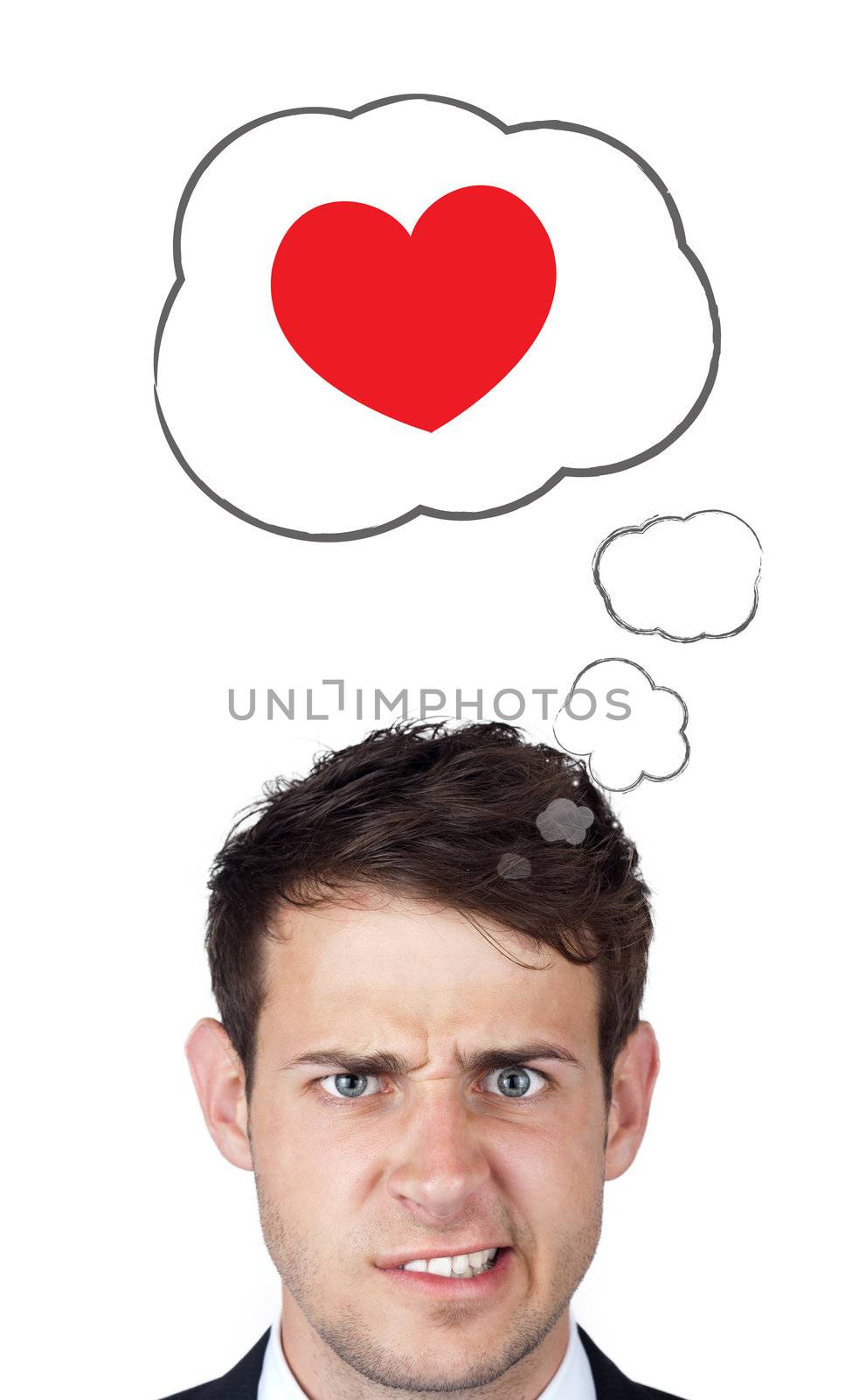 Young persons head looking with gesture at love signs