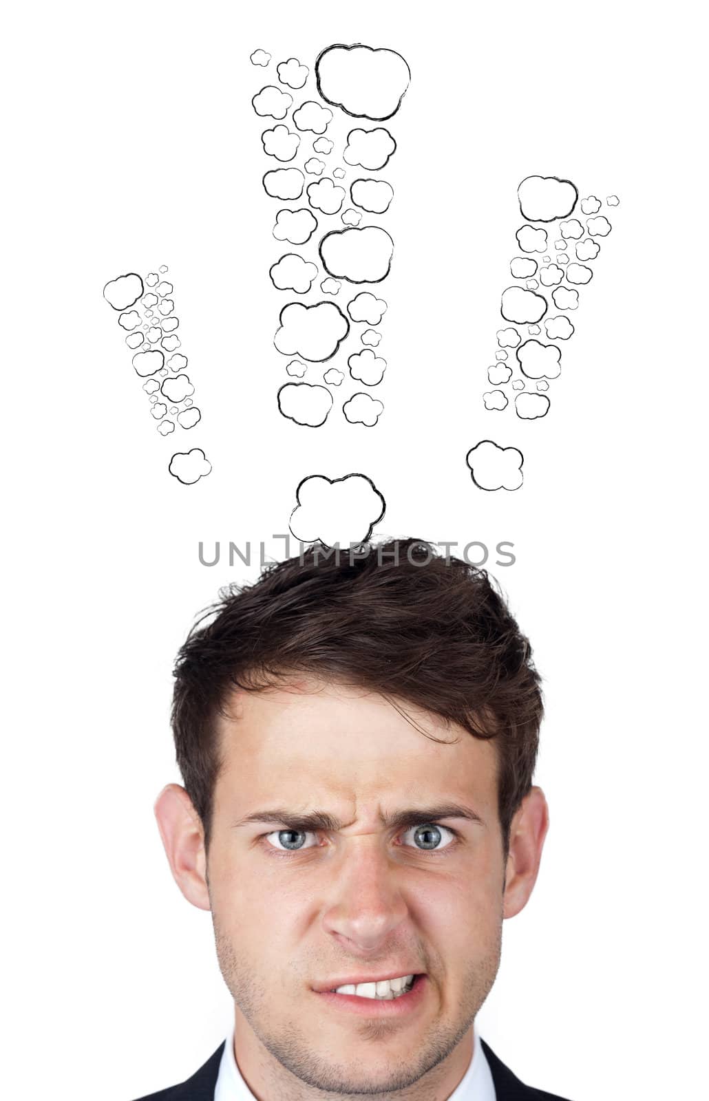 Young persons head looking with gesture at writing marks