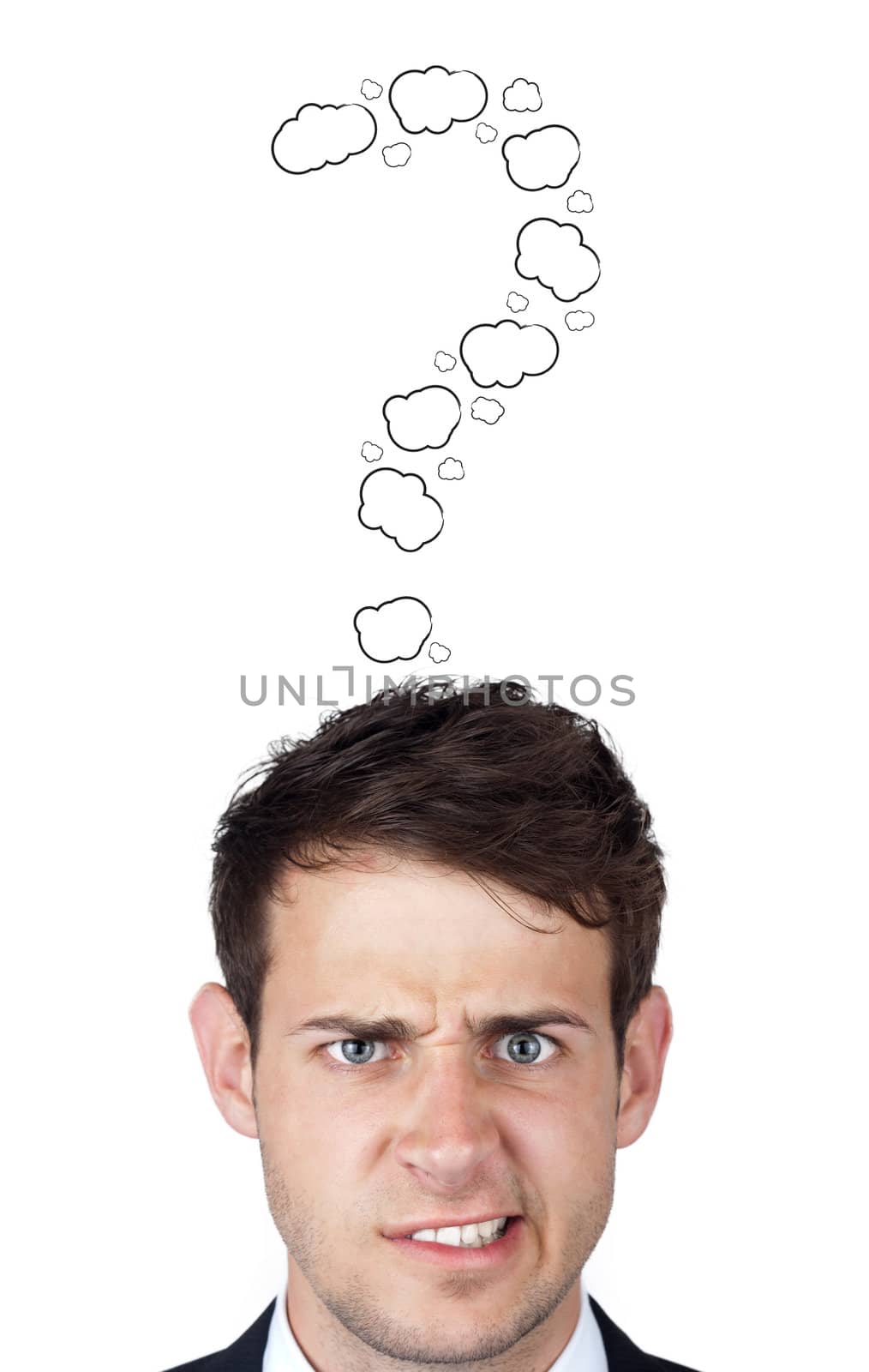 Young persons head looking with gesture at writing marks