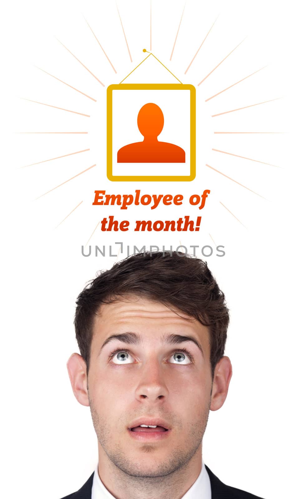 Young persons head looking with gesture at labor type of icons