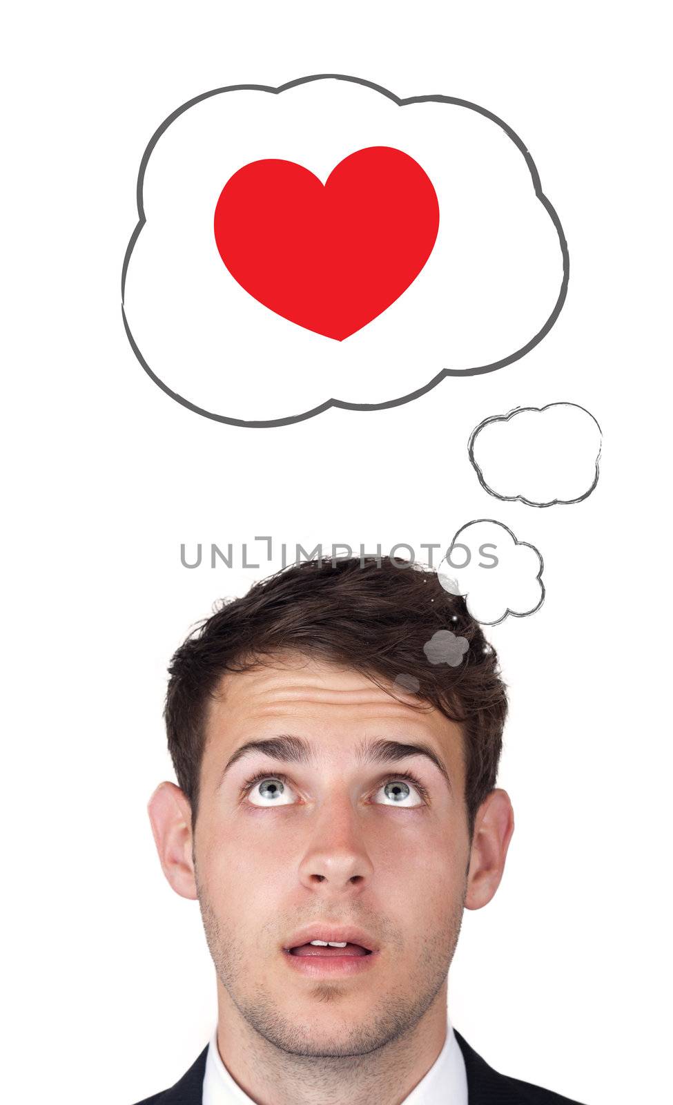 Young persons head looking with gesture at love signs