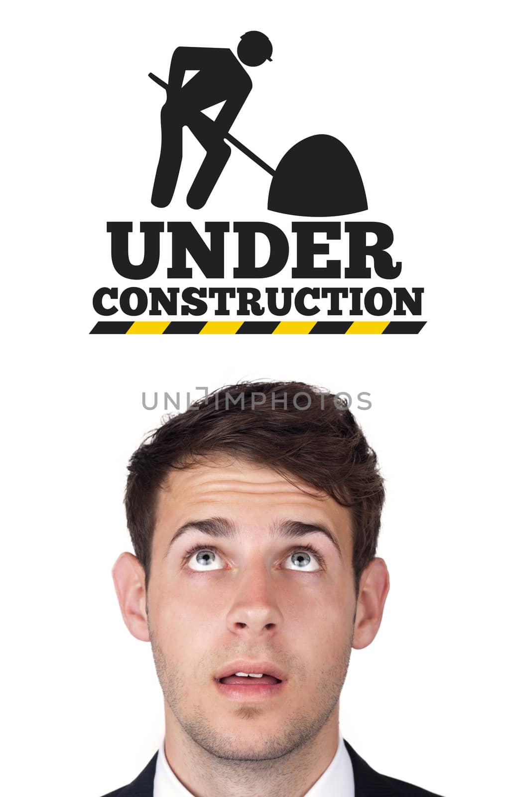 Young head looking at contruction icons by ra2studio