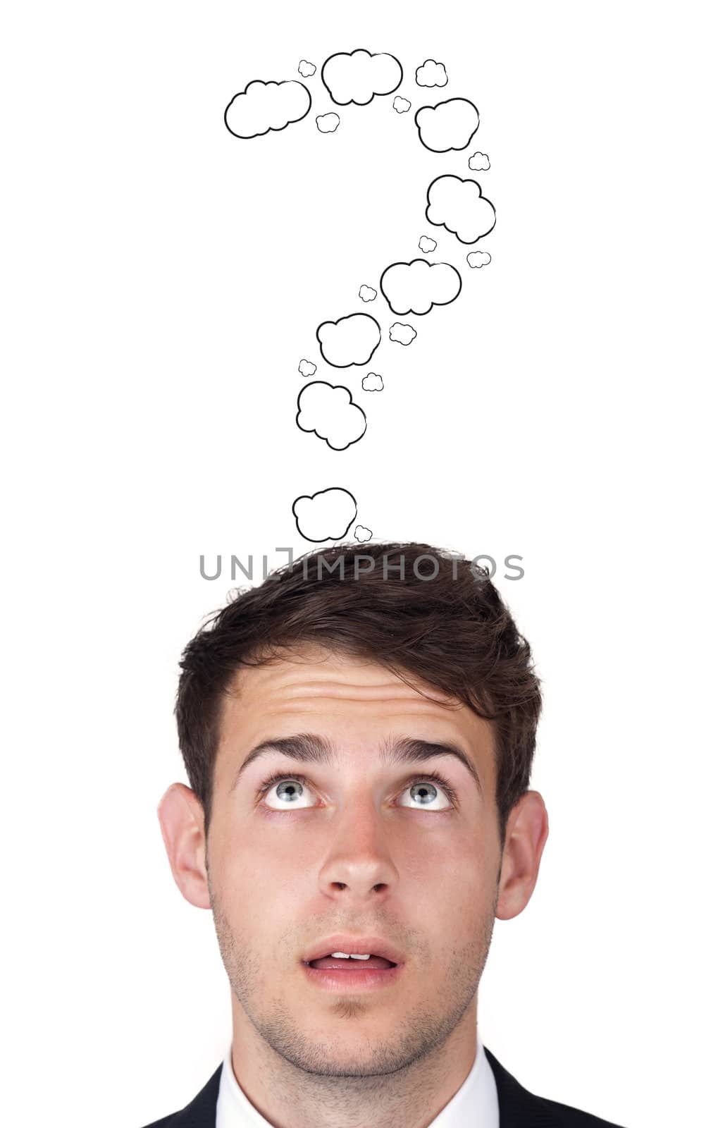 Young persons head looking with gesture at writing marks