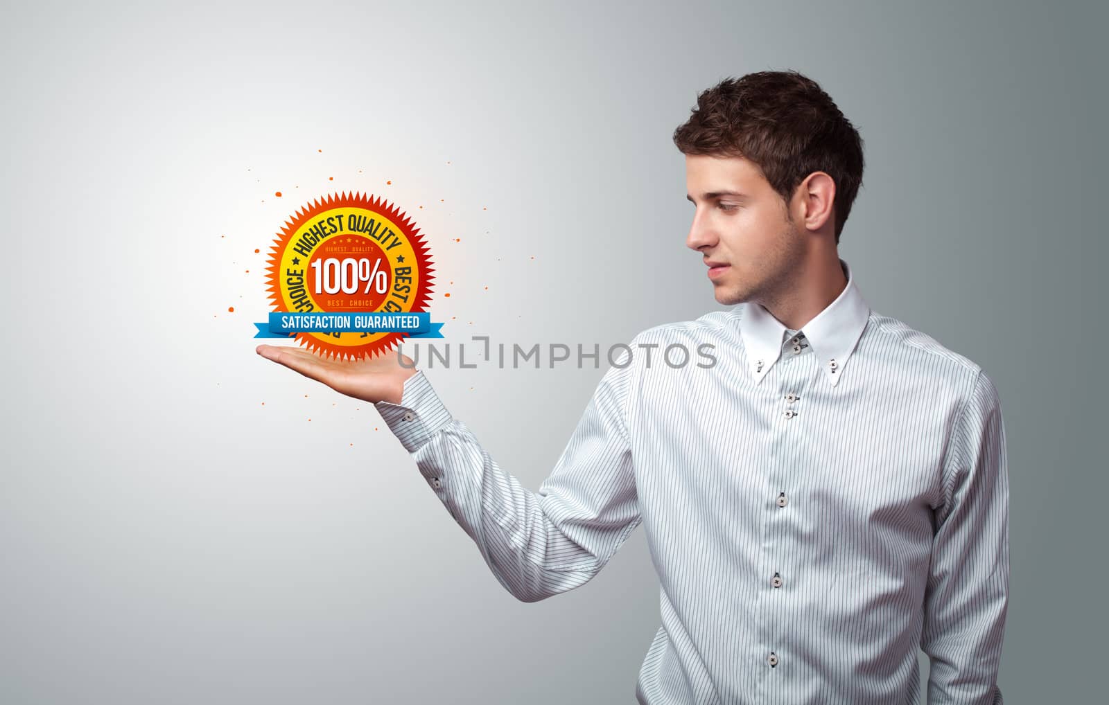 businessman holding virtual business sign by ra2studio
