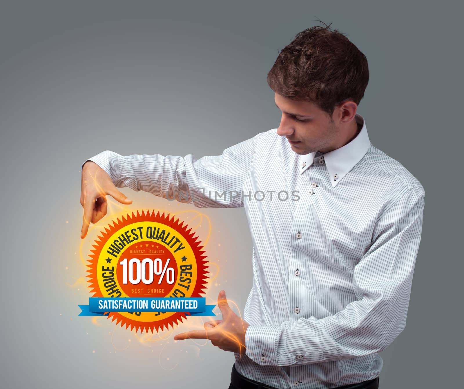 Young businessman holding virtual business sign