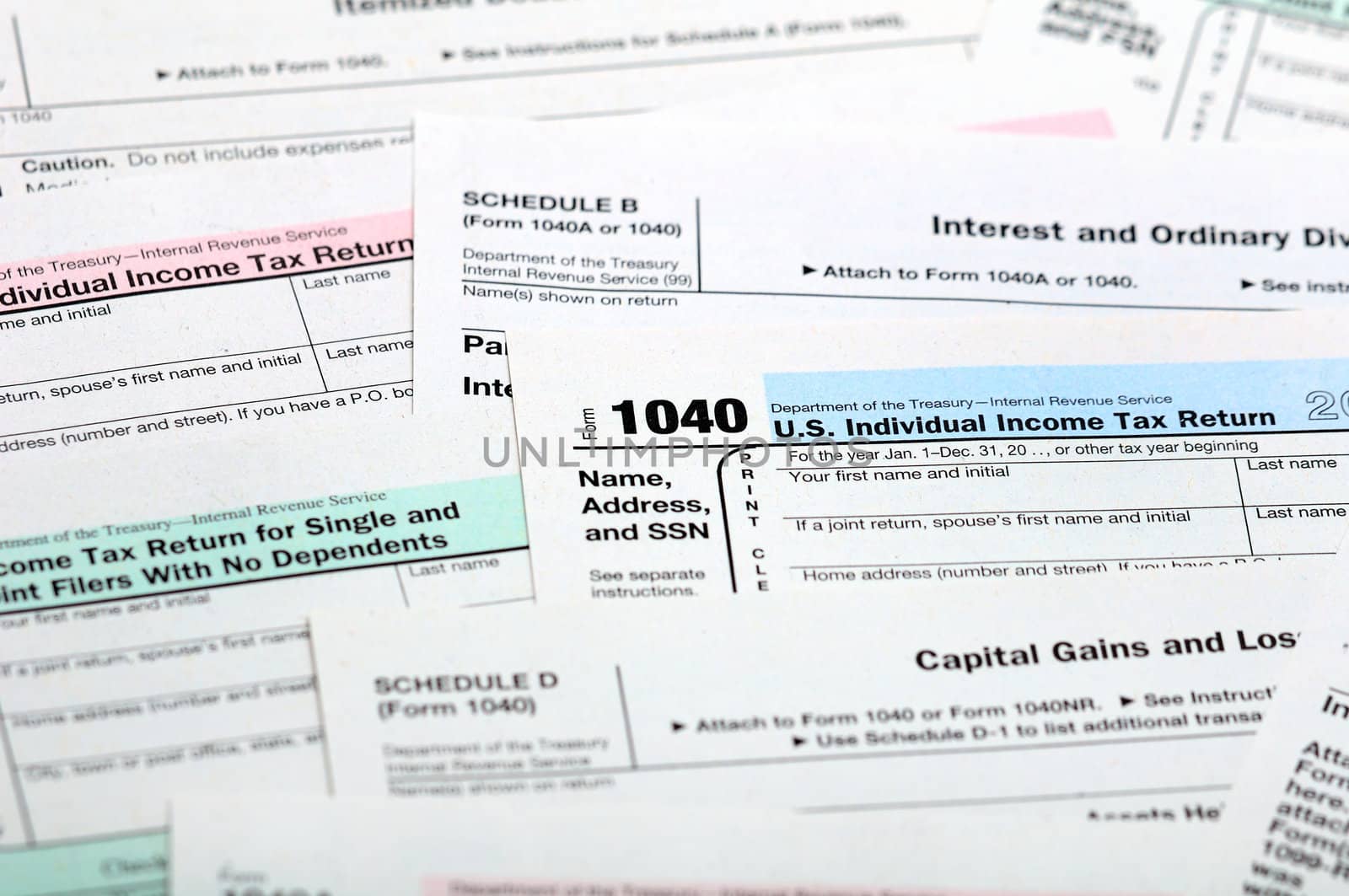 Income Tax Return forms 1040 and Schedules.