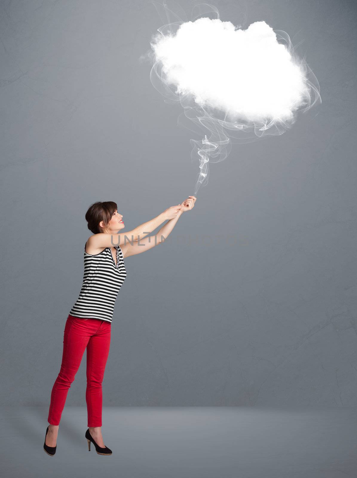 Beautiful lady holding cloud by ra2studio