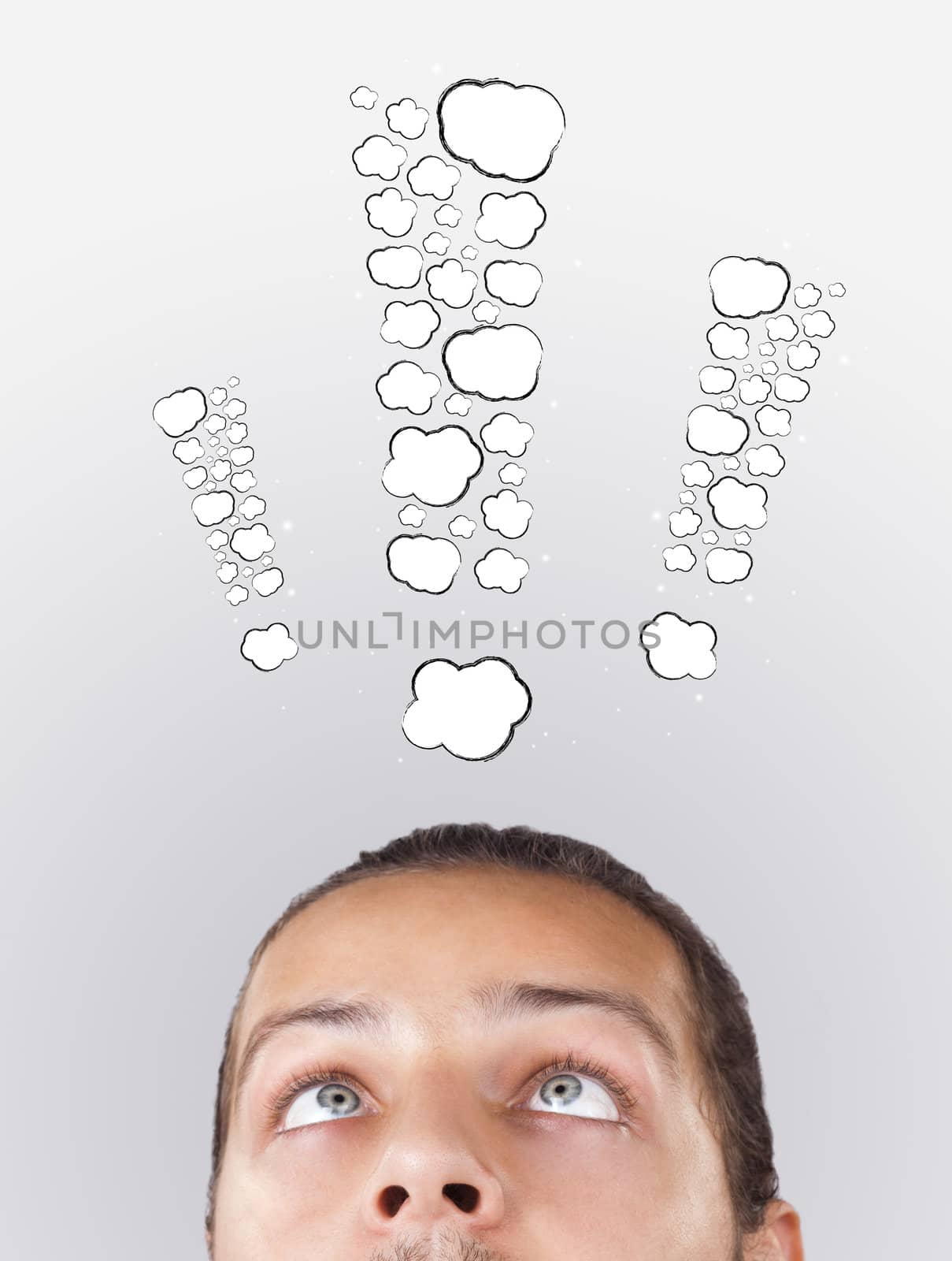 Young persons head looking with gesture at writing marks