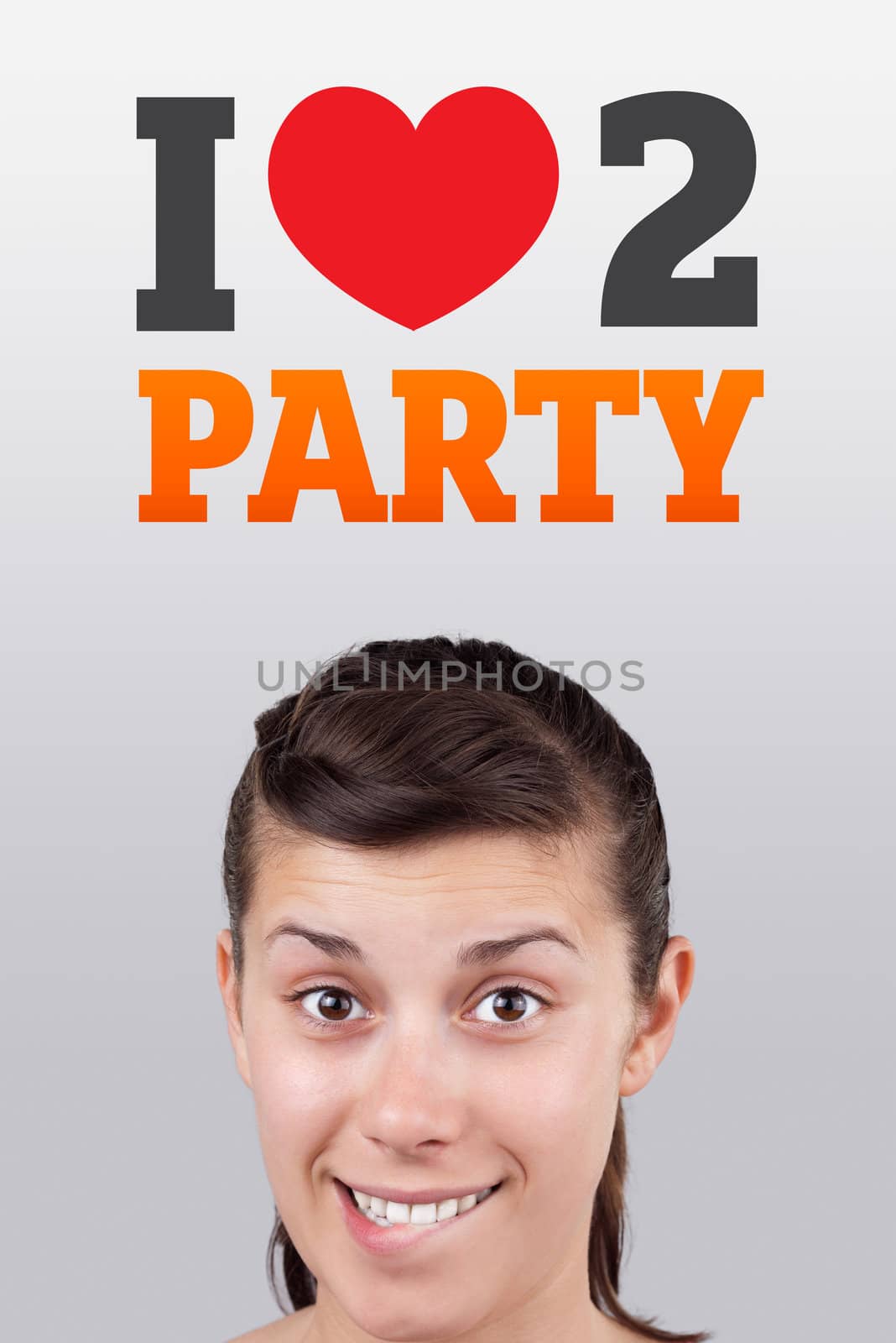 Young girl looking at party signs by ra2studio