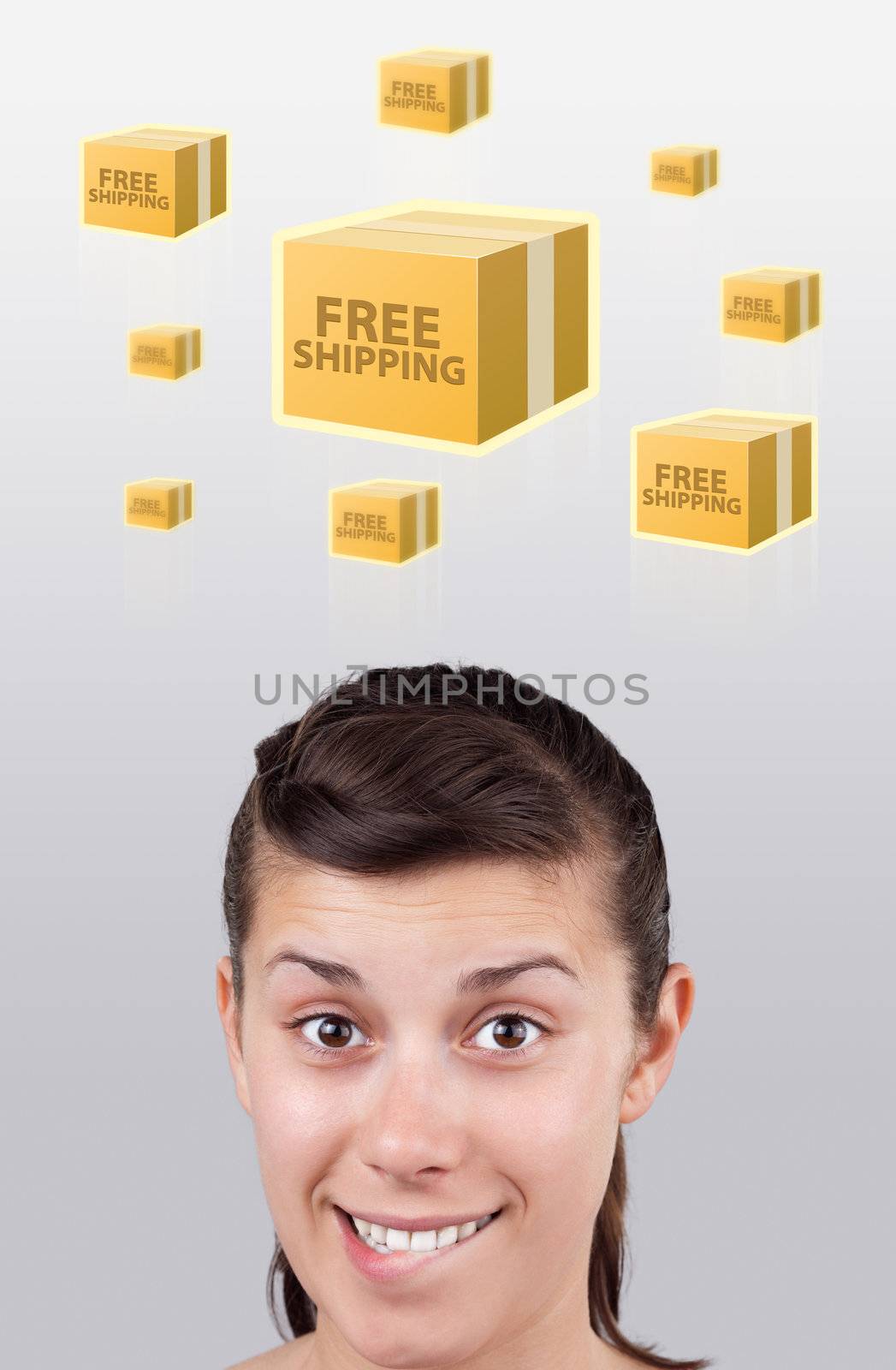 Young head looking at shipping and order signs by ra2studio