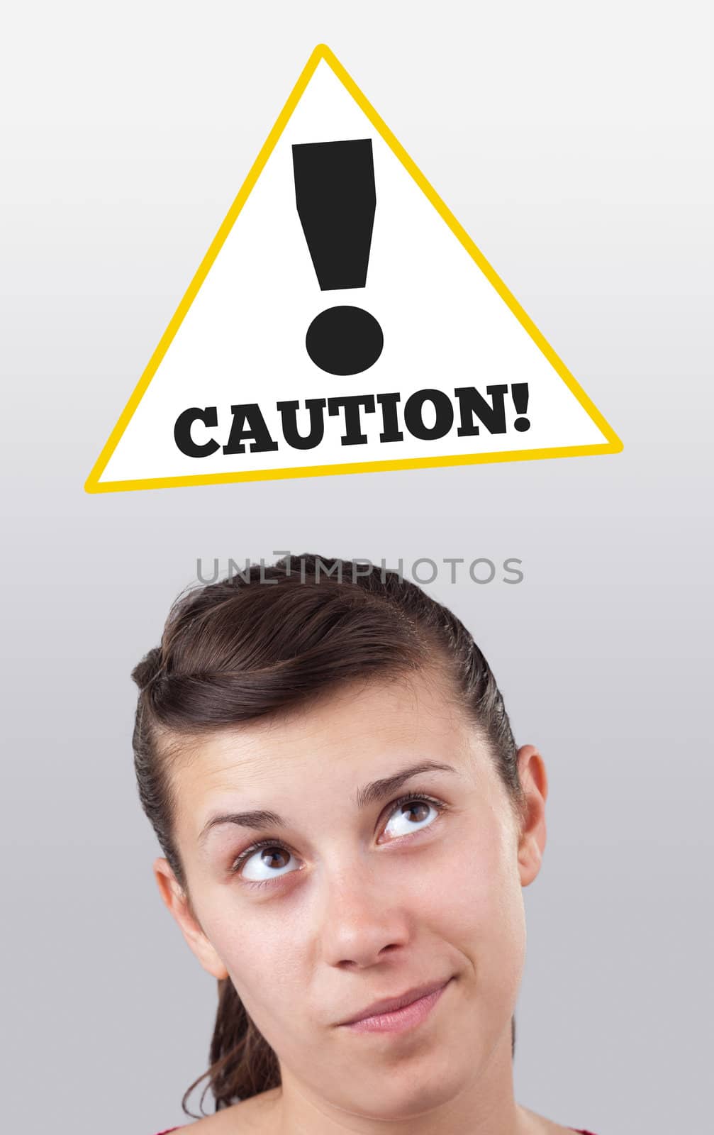 Young girl head looking at construction signs