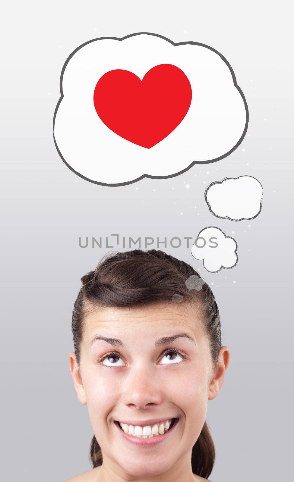 Young girl head looking with gesture at love signs