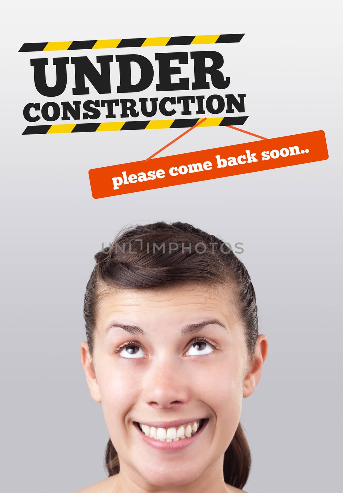 Young girl head looking at construction signs