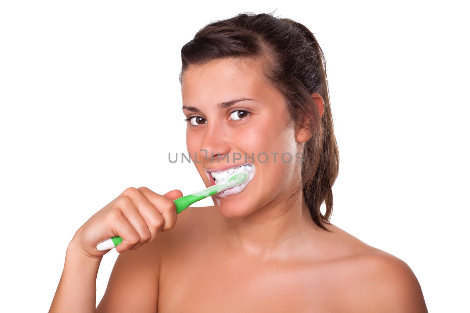 Girl Brushing her Teeth by ra2studio