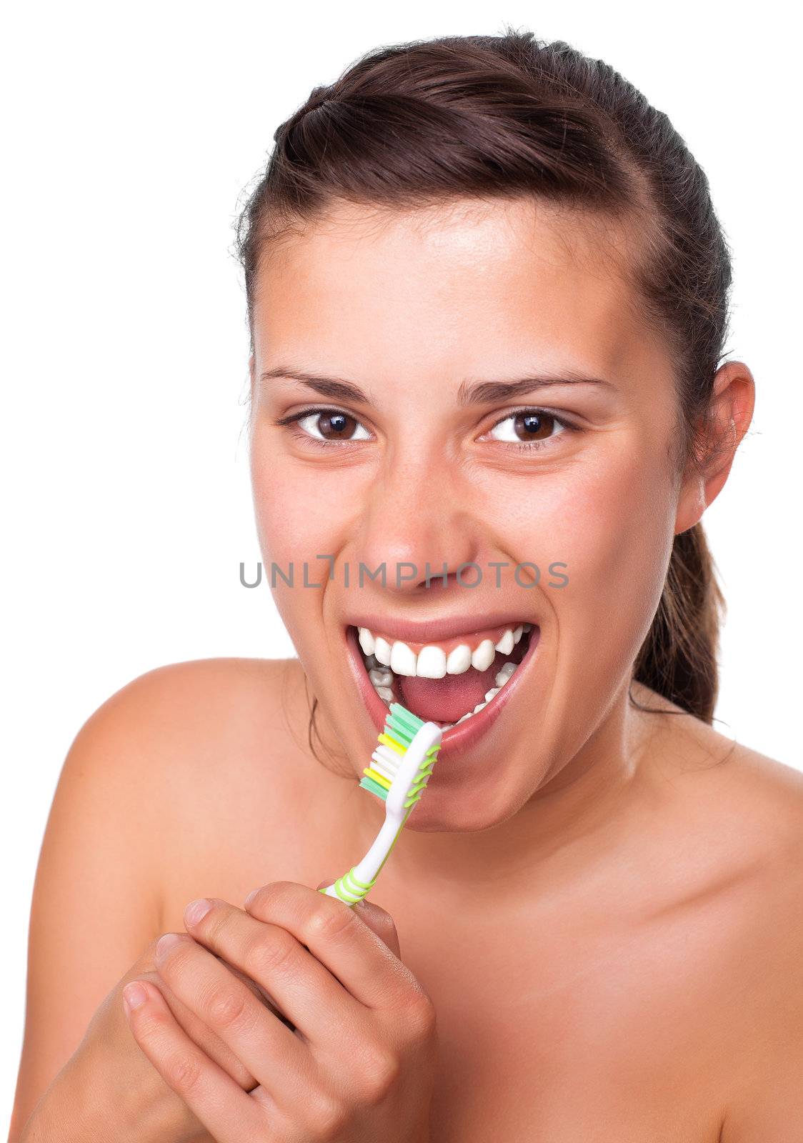 Beautiful Girl playing with her toothbrush