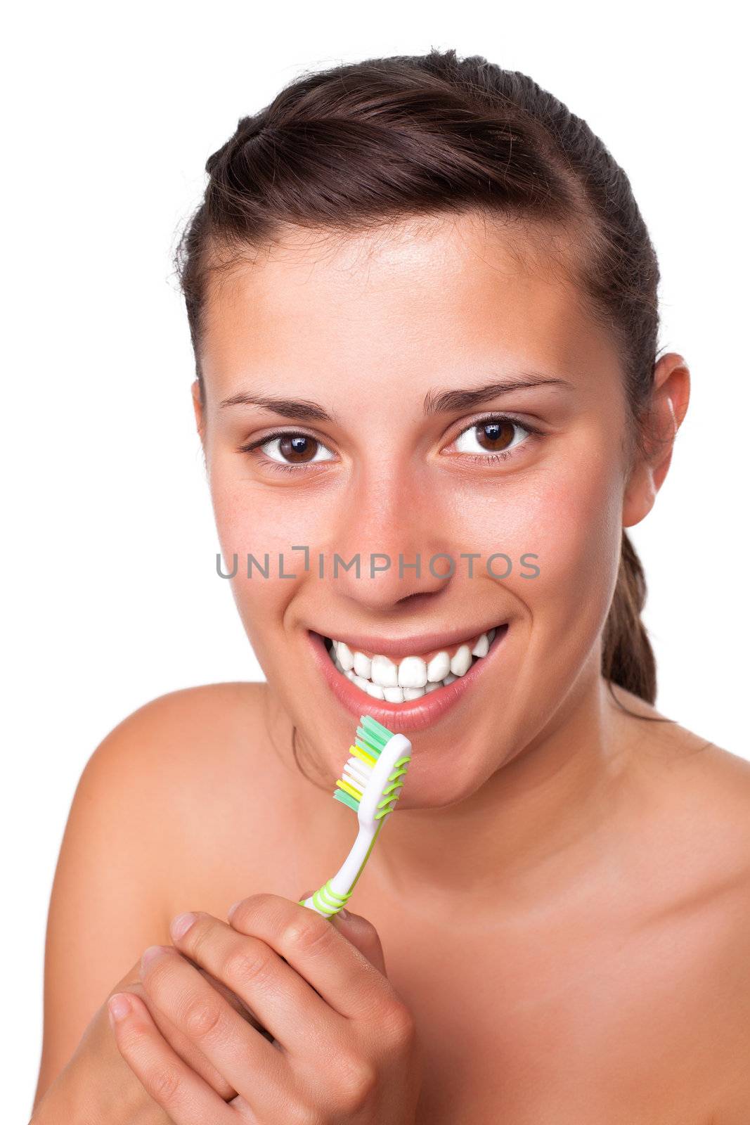 Girl Brushing her Teeth by ra2studio