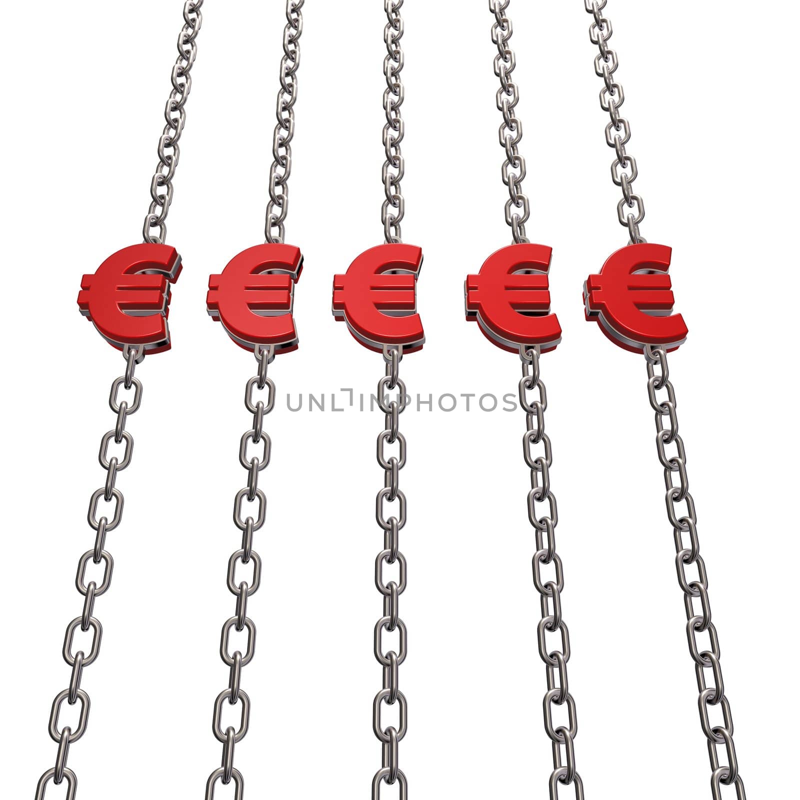 chains with euro symbol on white background - 3d illustration