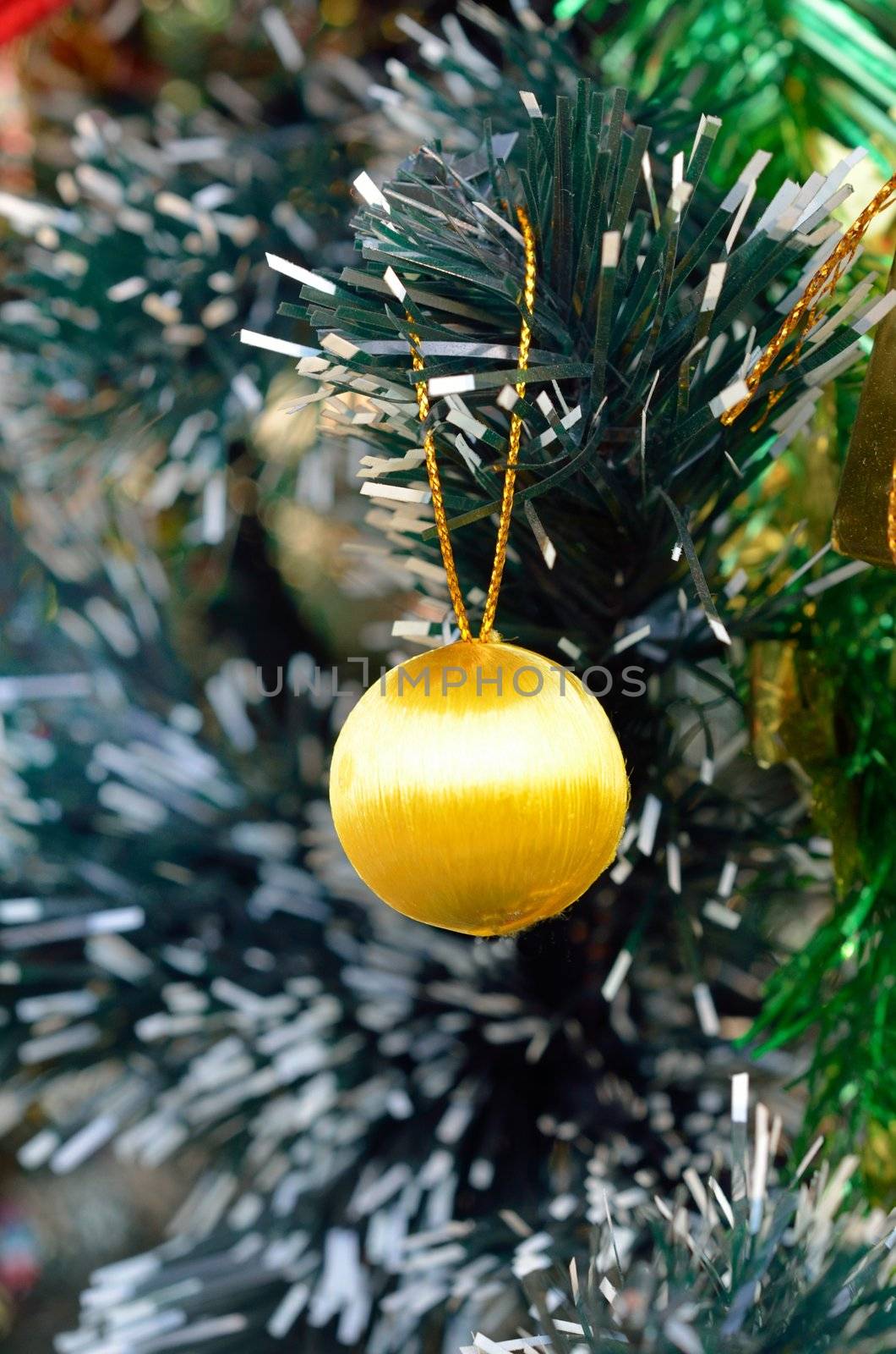 Golden ball and tree Christmas decorations
