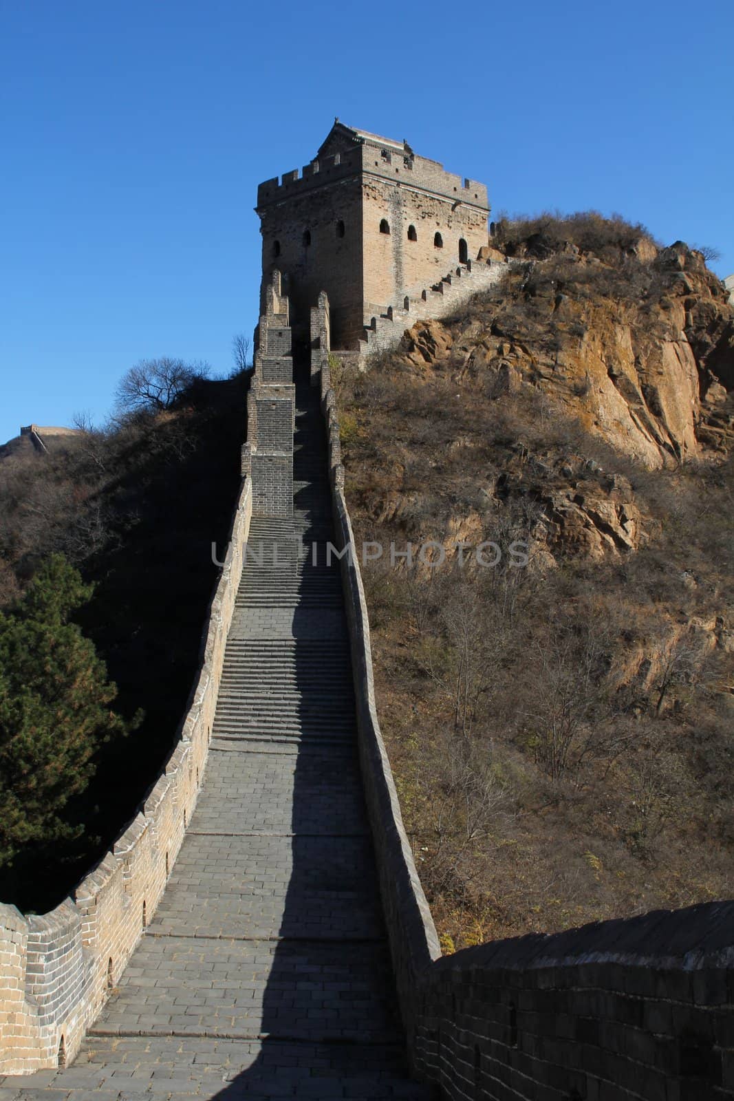 Ascending path in the Great Wall of China, a UNESCO World Heritage Site, in autumn
