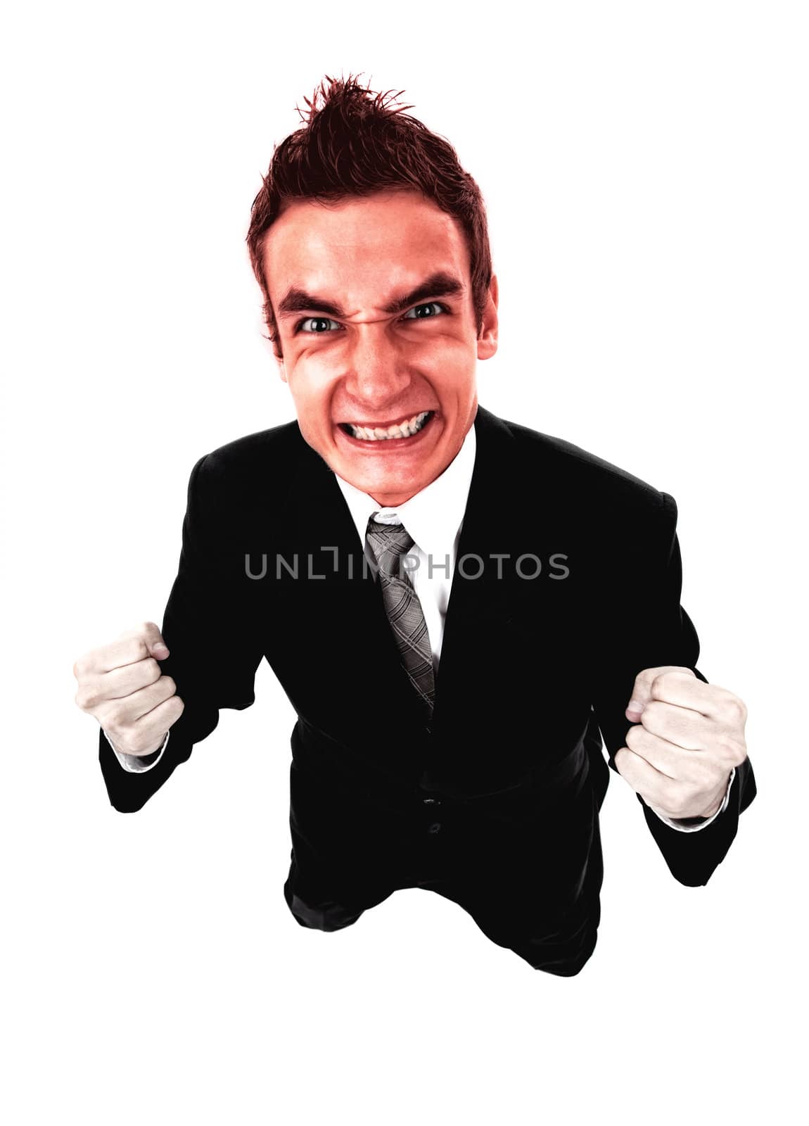 Angry business man with red exploding face, isolated
