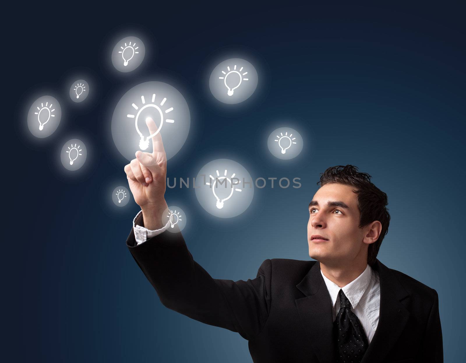 business man pressing a digital button 