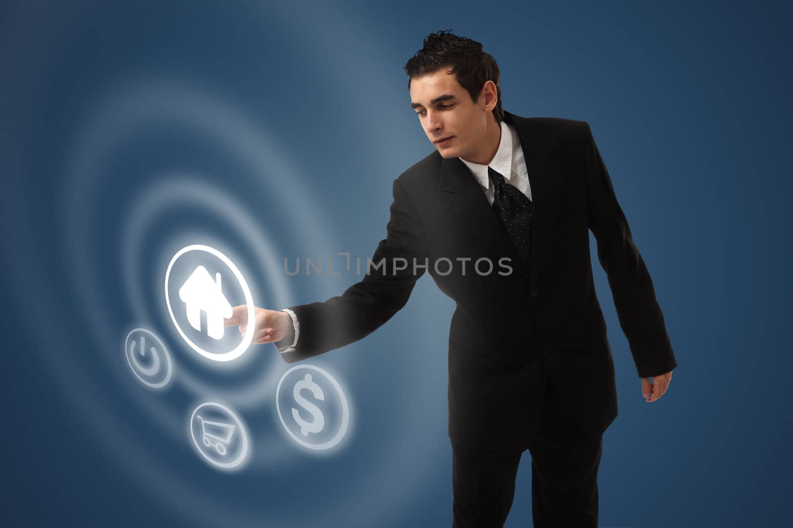 business man choosing home button