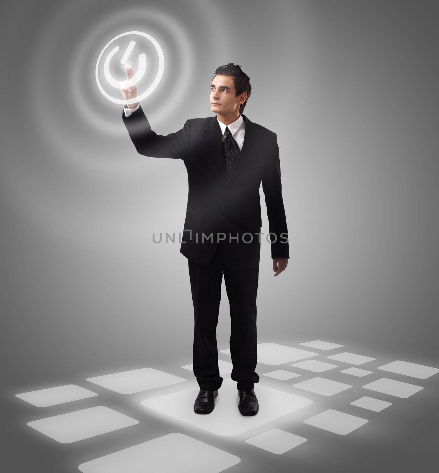 business man pressing ON / OFF button