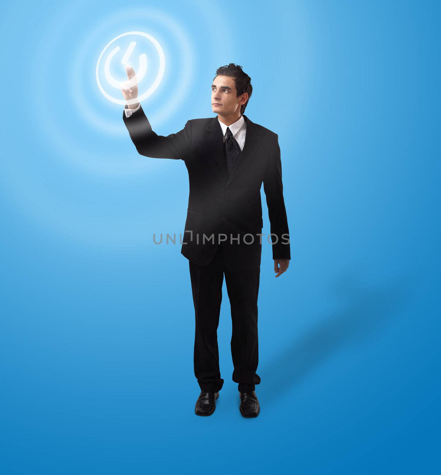 business man pressing ON / OFF button