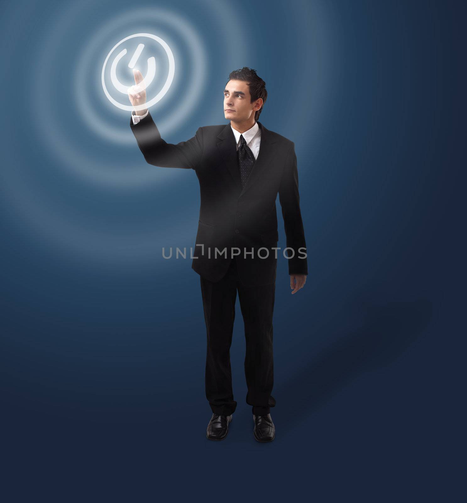 business man pressing ON / OFF button