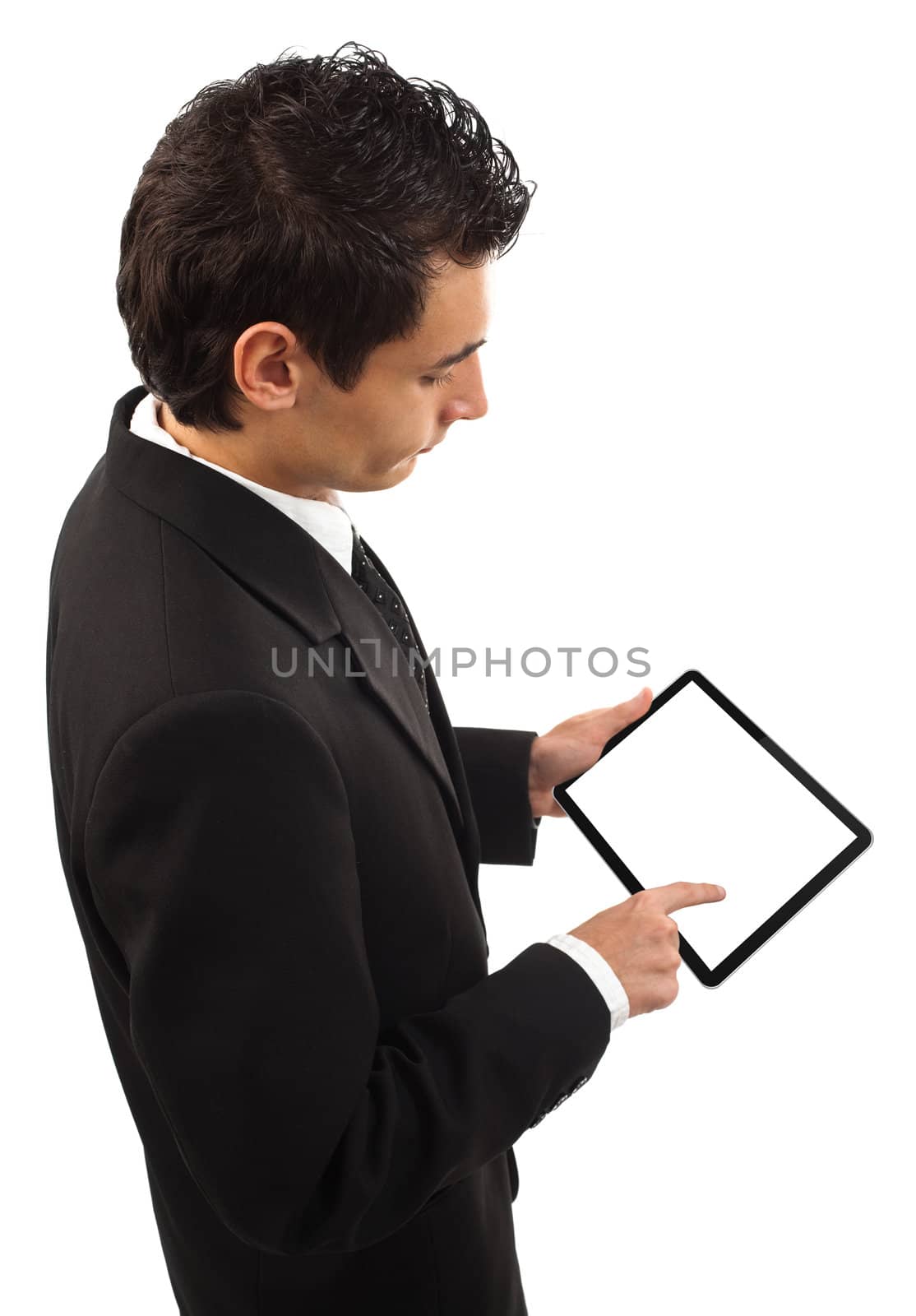 Businessman holding a touchpad pc by ra2studio