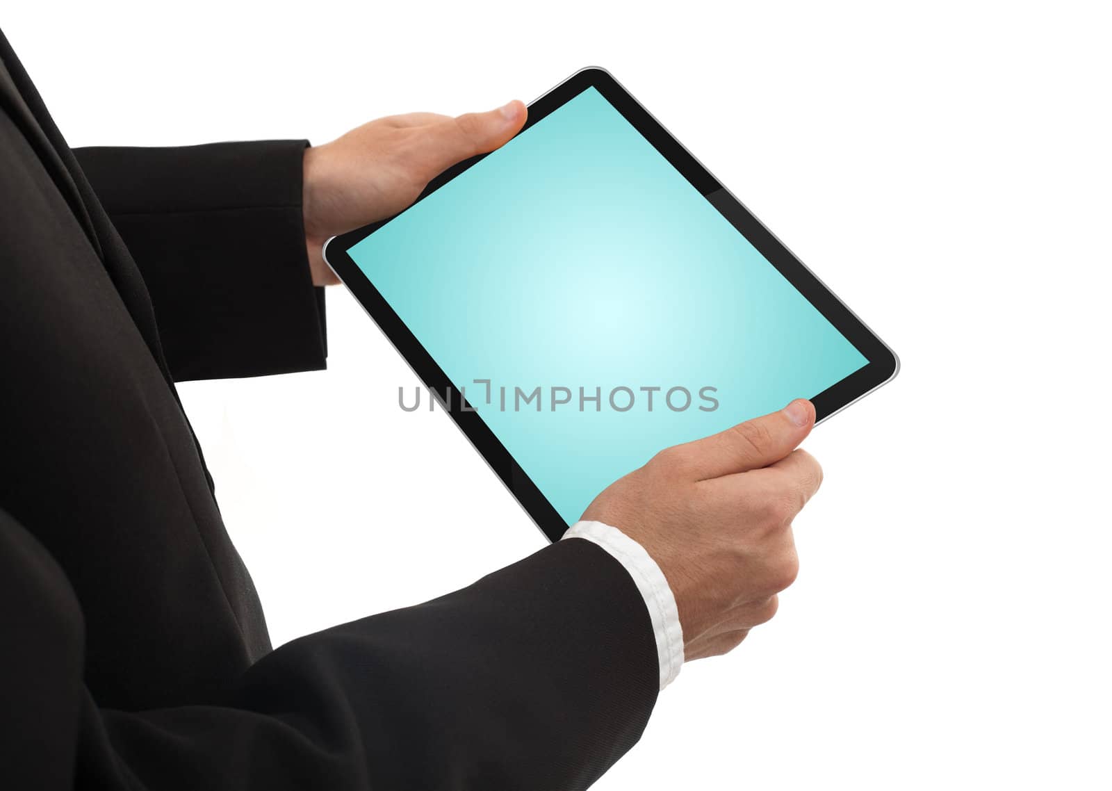 businessman holding a touchpad pc by ra2studio