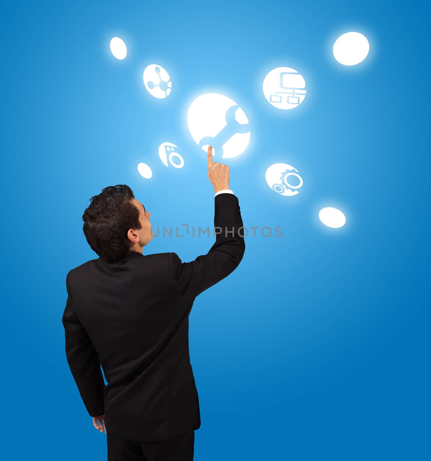 business man pressing settings button 