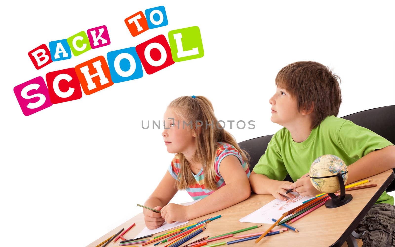 Kids looking with back to school theme isolated on white by ra2studio