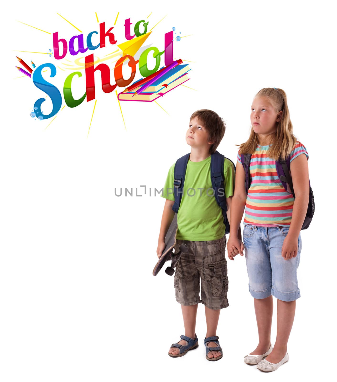Kids with back to school theme isolated on white by ra2studio