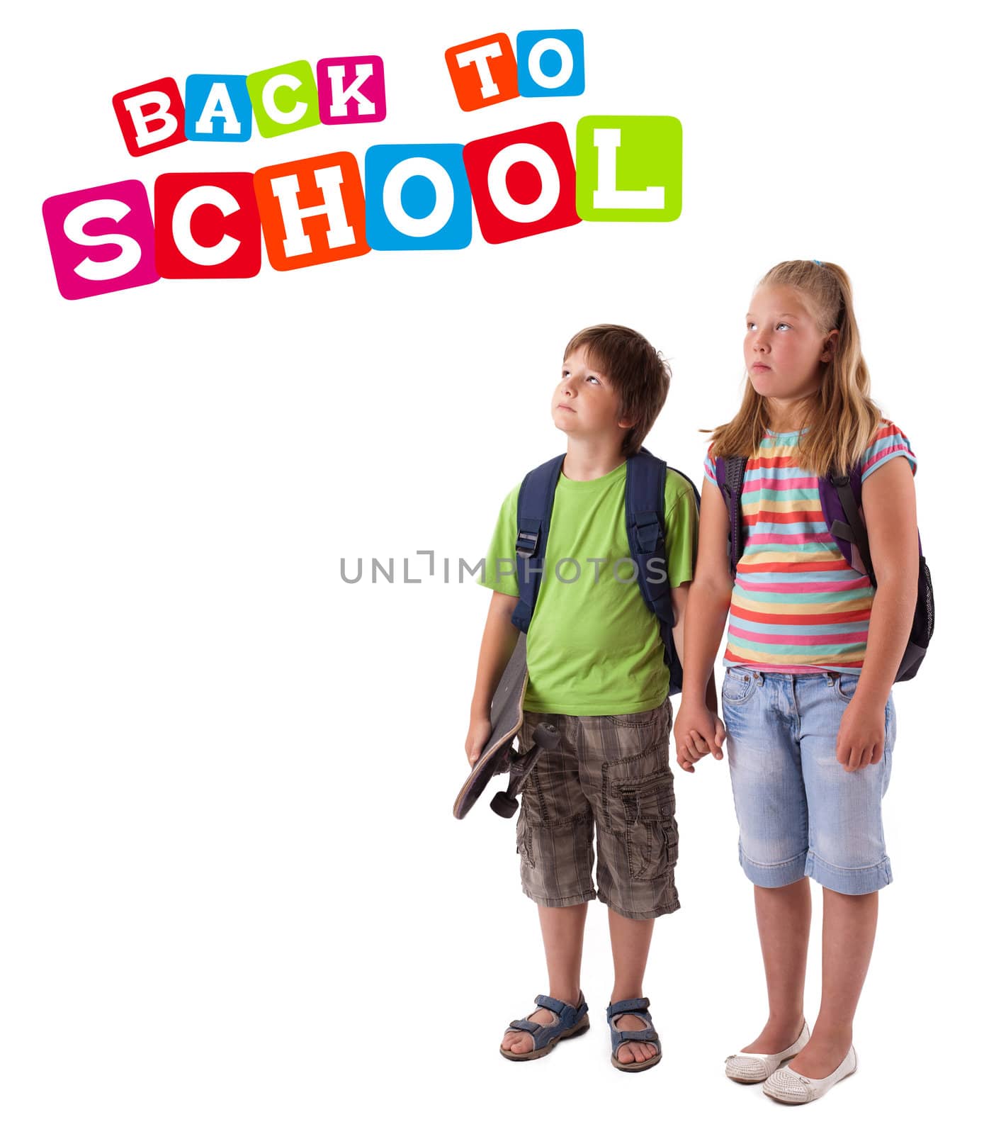Kids with back to school theme isolated on white by ra2studio