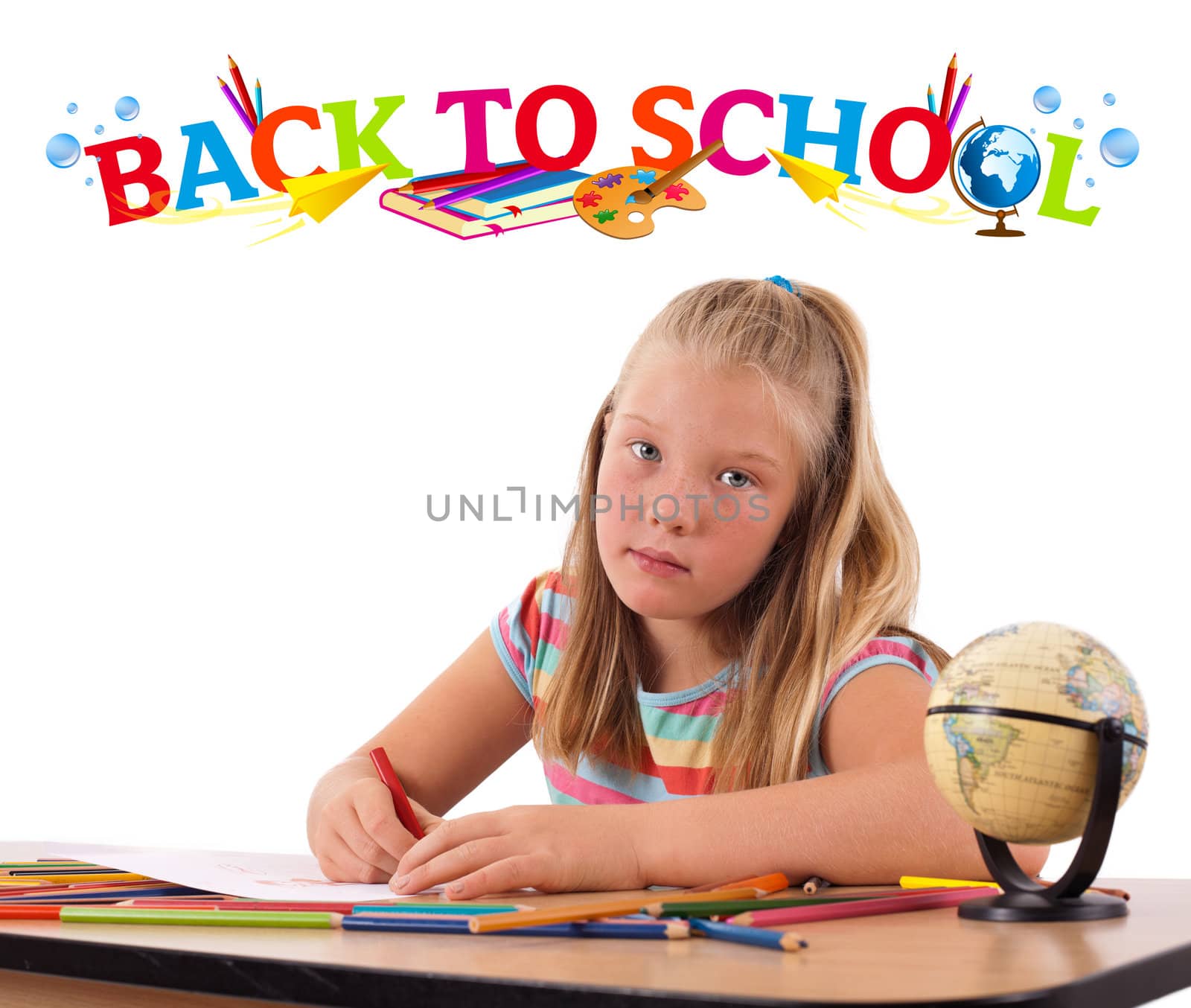 Girl with pencils and back to school theme