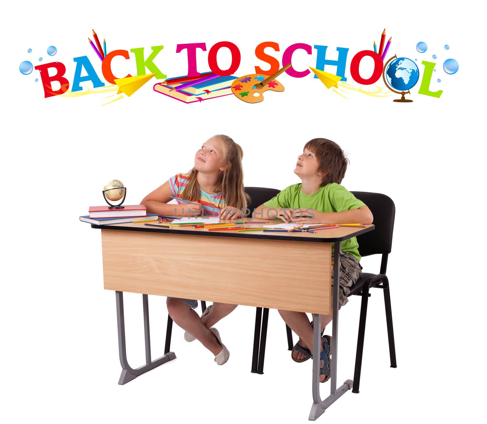 Kids with back to school theme isolated on white by ra2studio