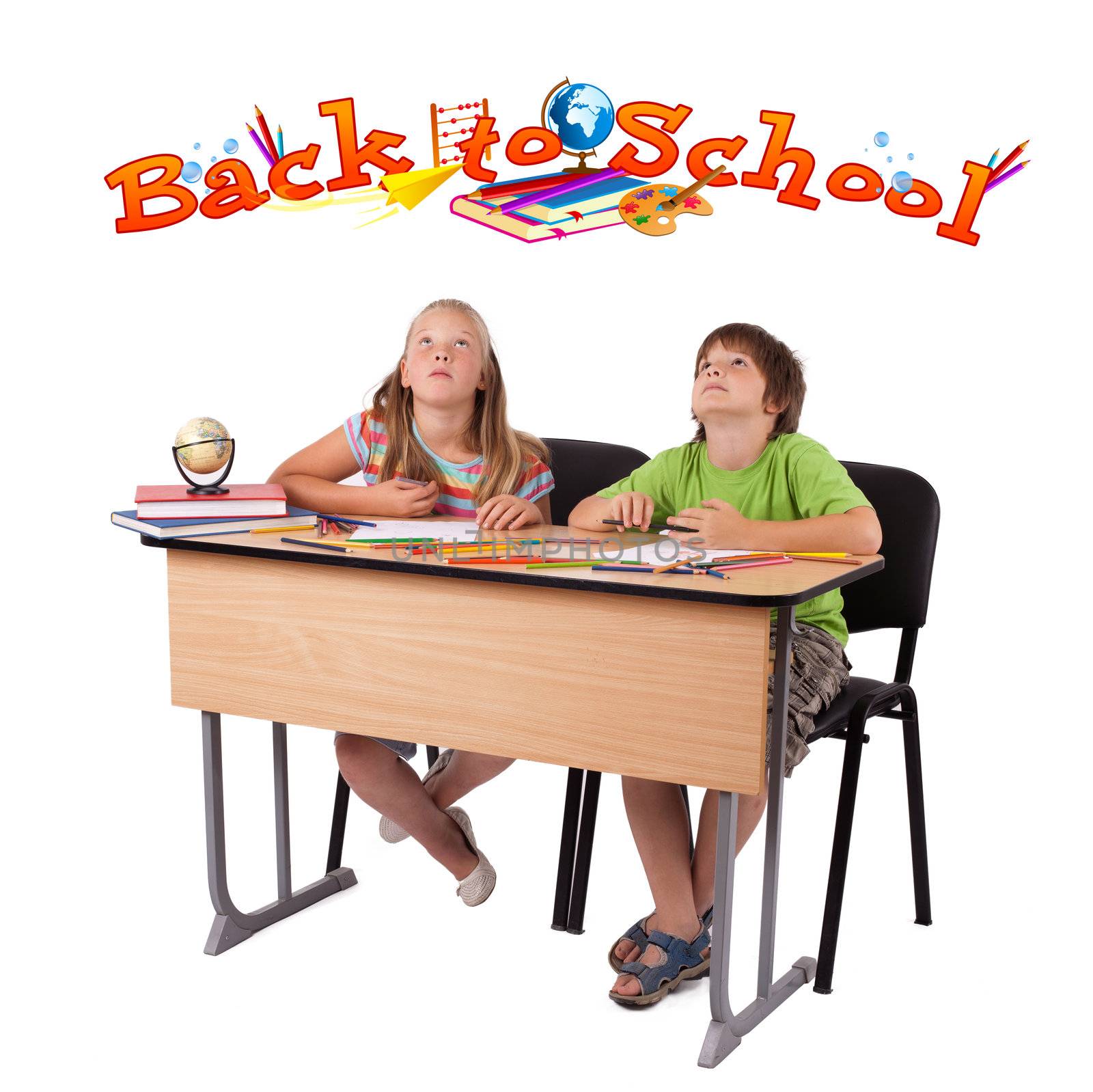 Kids with back to school theme isolated on white by ra2studio