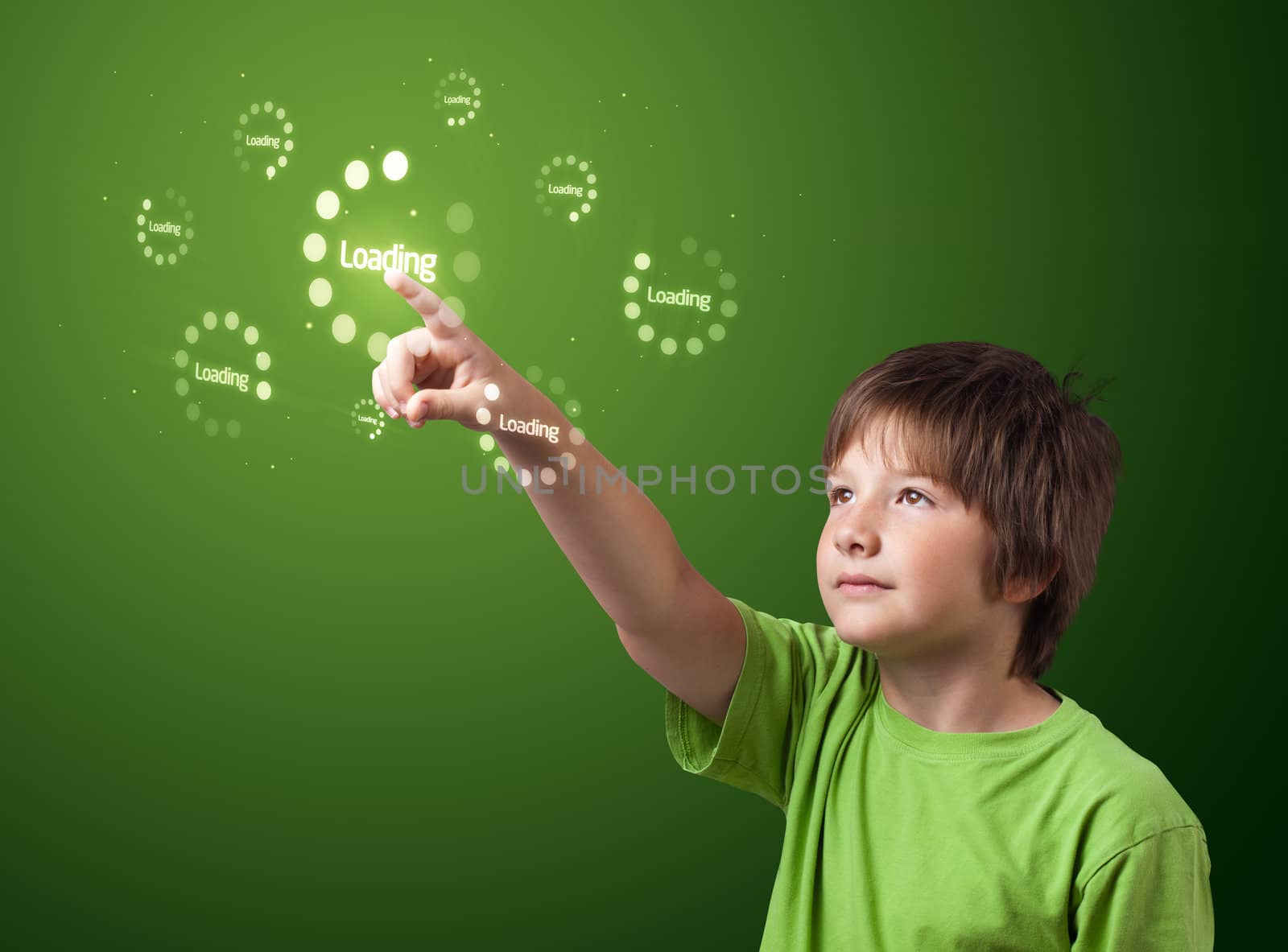 Businessman pressing simple start buttons on a virtual background