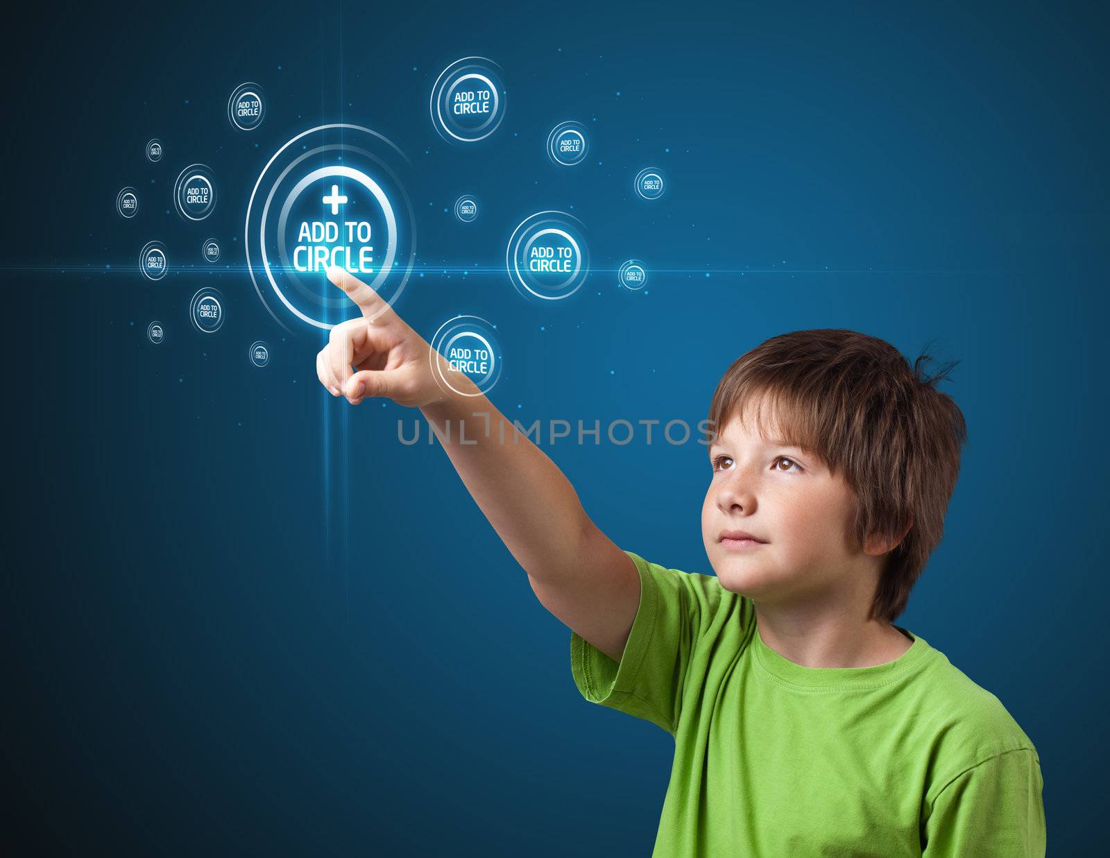 Businessman pressing modern social buttons on a virtual background